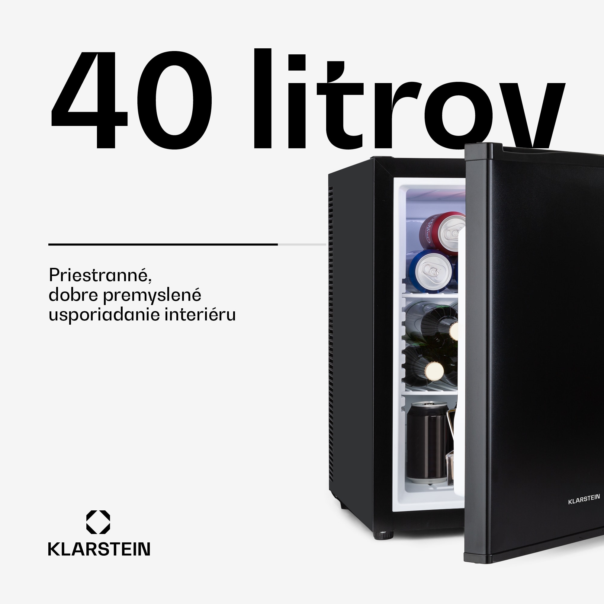 Klarstein Happy Hour 40, mini chladnička, 40 l, 5-15°C, tichá, 23dB, LED-svetlo, čierny – Obrázok 2