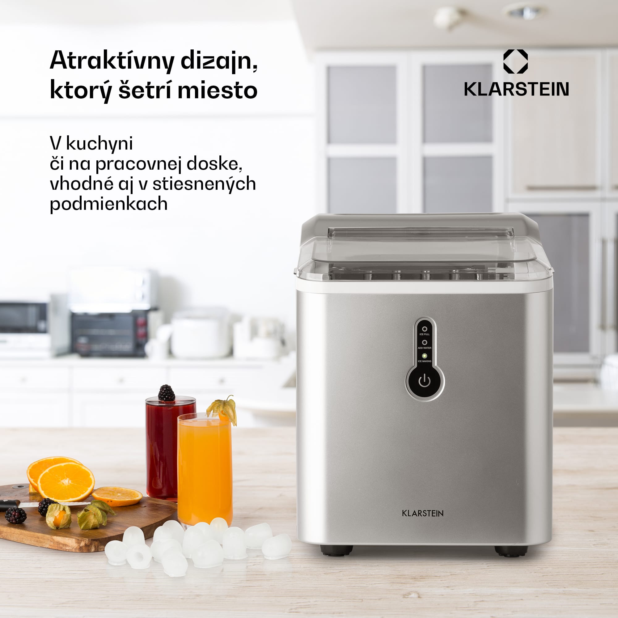 Klarstein Chillout, výrobník ľadu, oblé kúsky ľadu, 12 kg/24 h, nádrž 1,5 l, strieborný – Obrázok 3