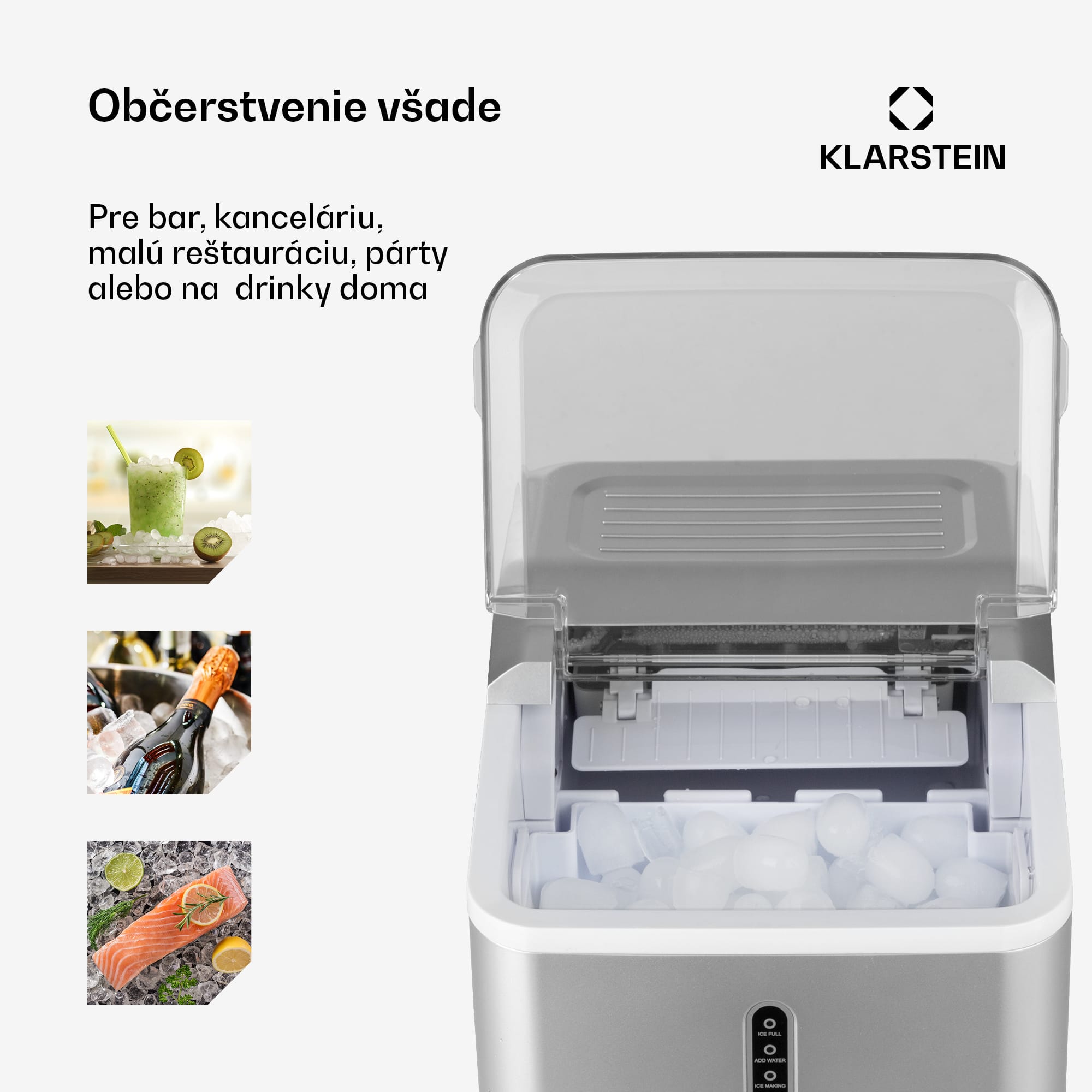 Klarstein Chillout, výrobník ľadu, oblé kúsky ľadu, 12 kg/24 h, nádrž 1,5 l, strieborný – Obrázok 4