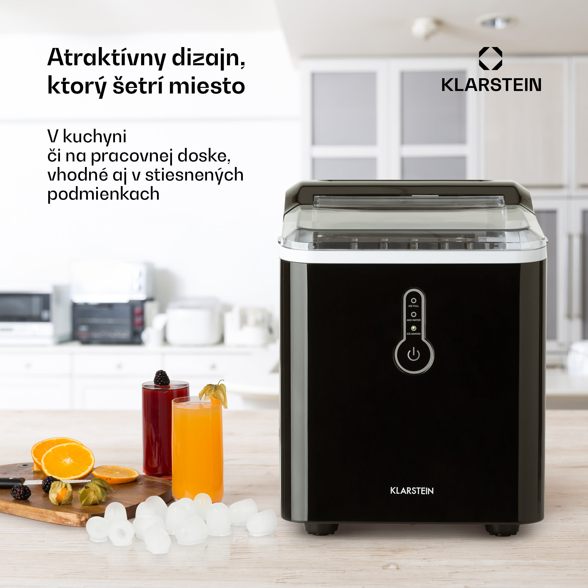 Klarstein Chillout, výrobník ľadu, oblé kúsky ľadu, 12 kg/24 h, nádrž 1,5 l, 1,5 l, čierny – Obrázok 3