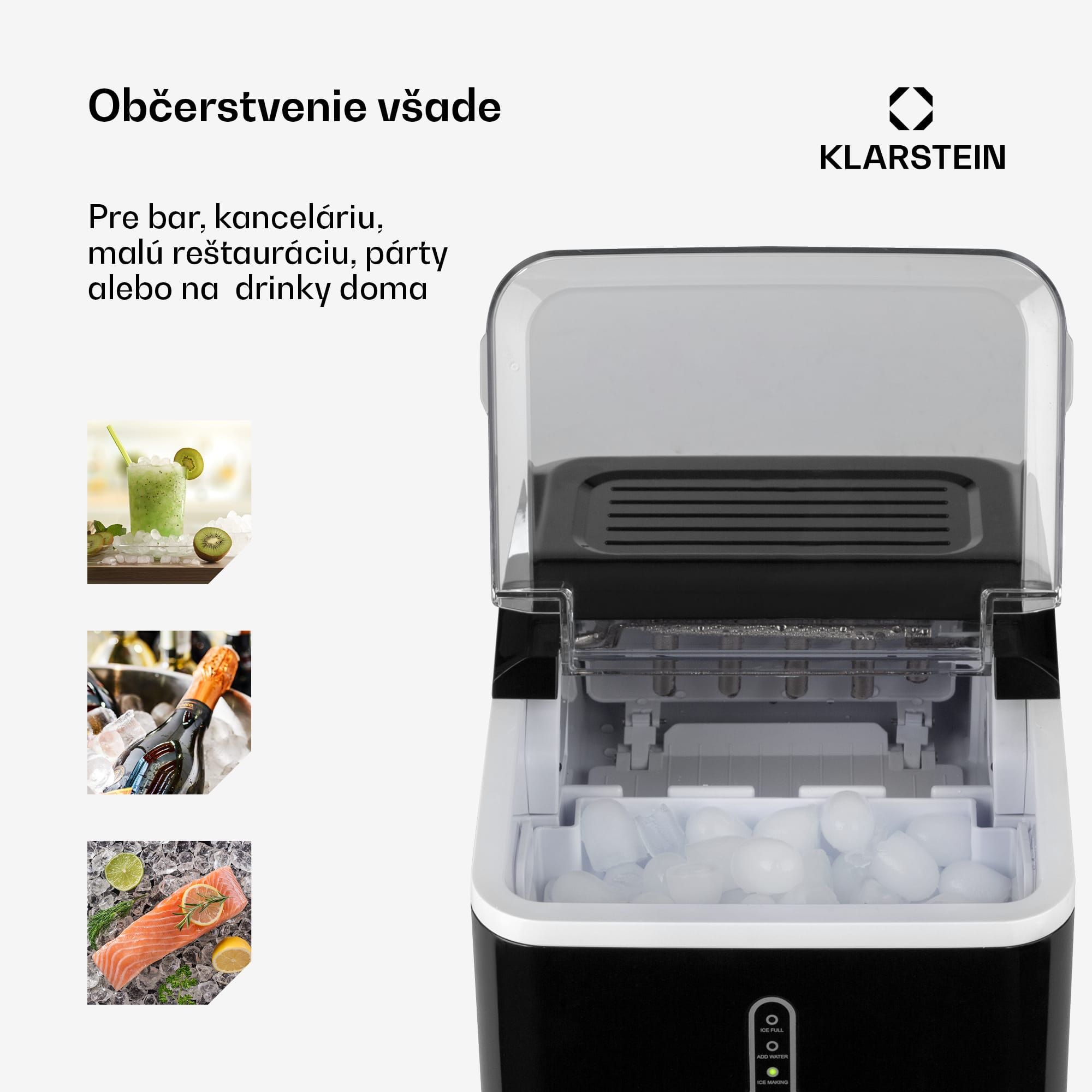 Klarstein Chillout, výrobník ľadu, oblé kúsky ľadu, 12 kg/24 h, nádrž 1,5 l, 1,5 l, čierny – Obrázok 4