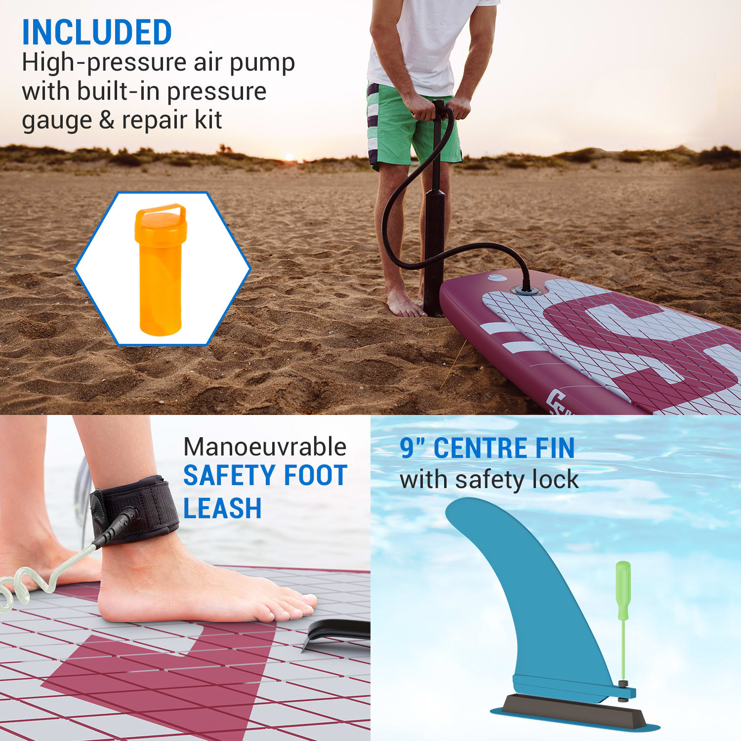 Capital Sports Lanikai Cruiser 9.8, nafukovací paddelboard, súprava so SUP doskou, 305 × 77 × 10 – Obrázok 4