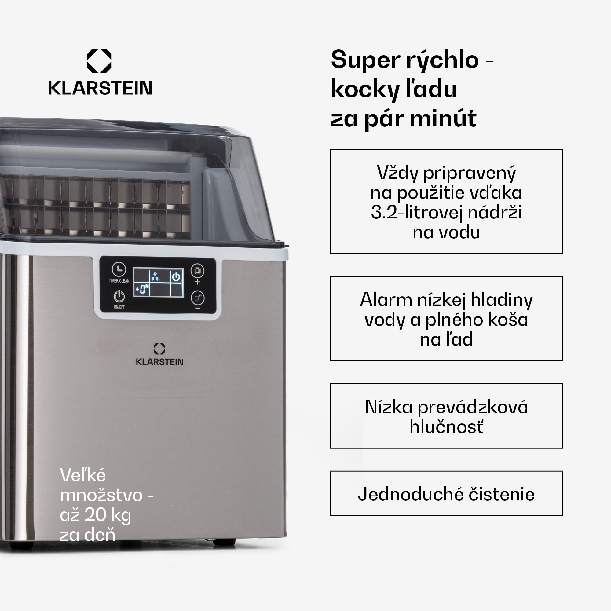 Klarstein Chios, výrobník ľadu, 20 kg/24 h, Auto-Clean, nádrž 3,2 l – Obrázok 2