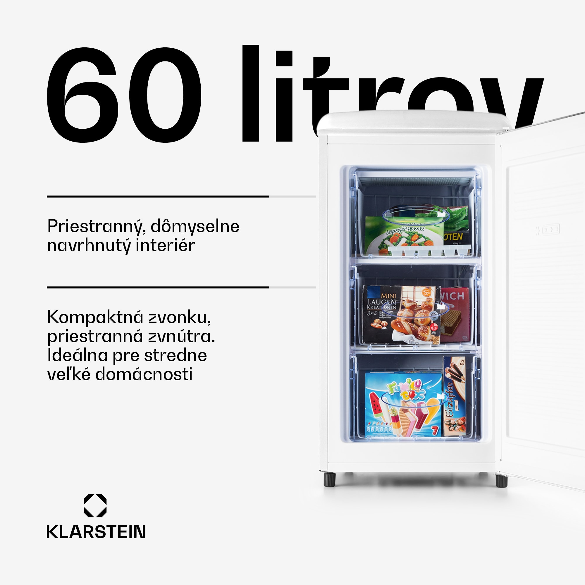 Klarstein Laika 60L mraznička 60 l 3 zásuvky teplota: -18 až 0 °C – Obrázok 2