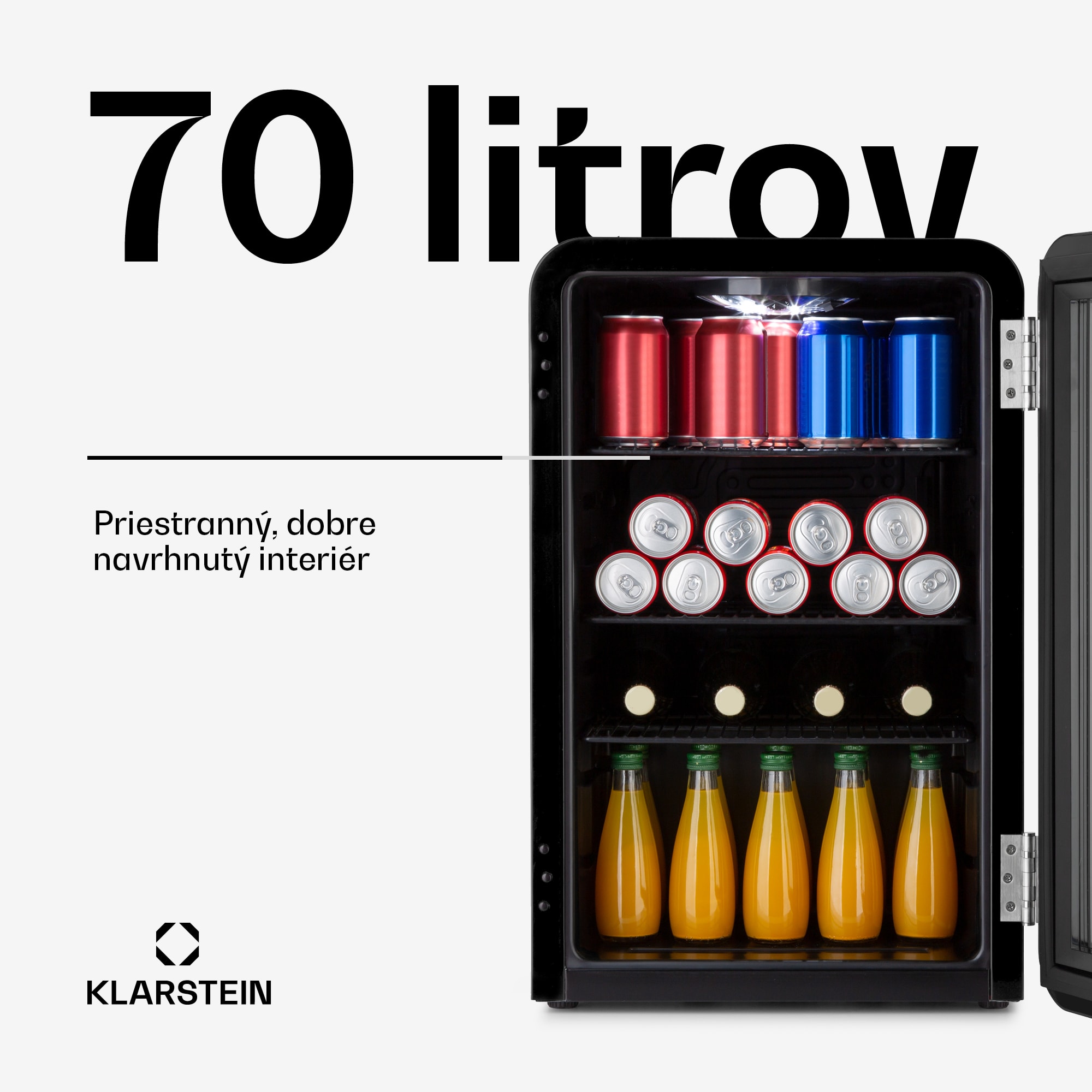 Klarstein PopLife, chladnička na nápoje, chladnička, 70 l, 0-10°C, retro dizajn, LED – Obrázok 2