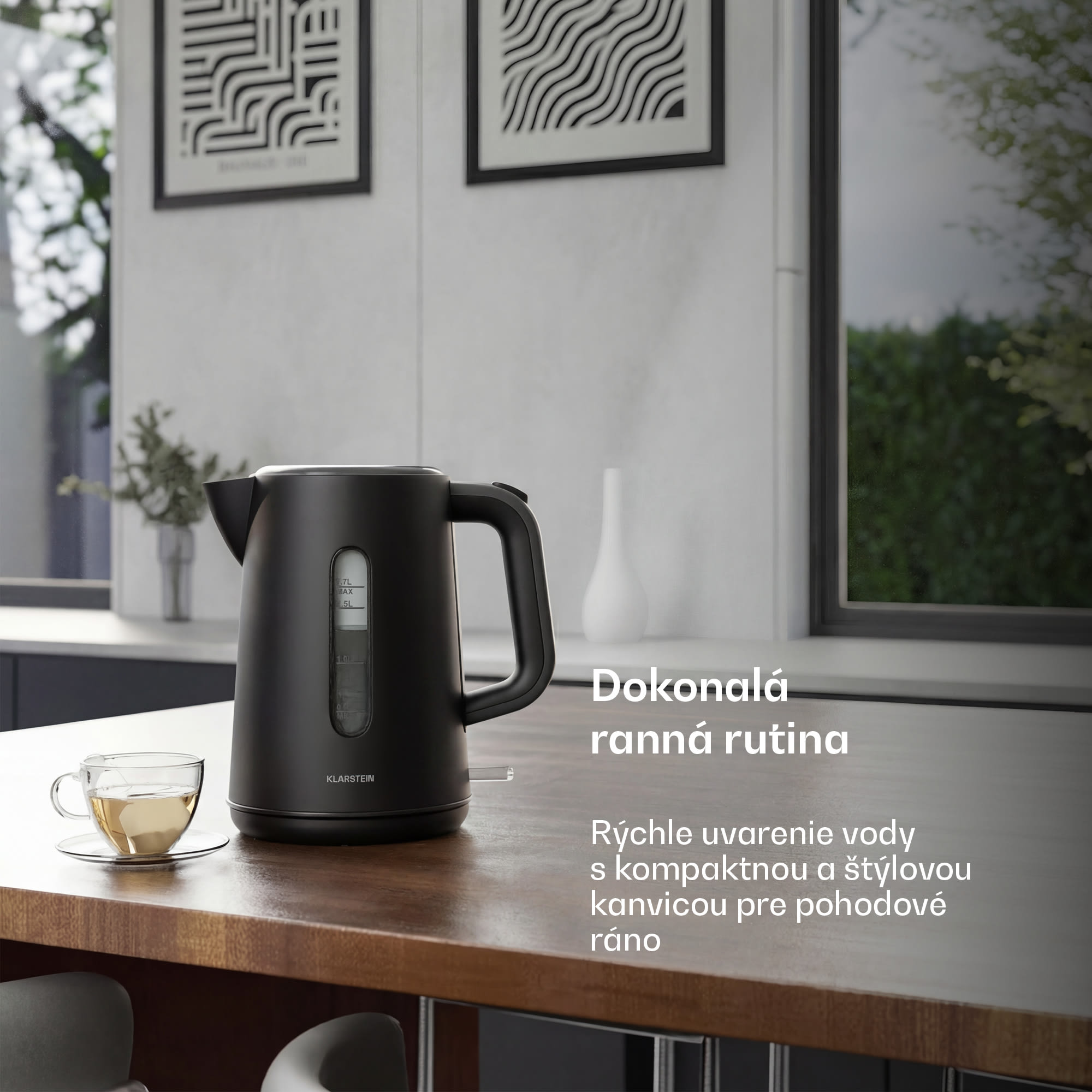 Klarstein Velaire rýchlovarná kanvica | 1,7 litra | 2200 W | Základňa otočná o 360° | Moderný, minimalistický dizajn – Obrázok 3