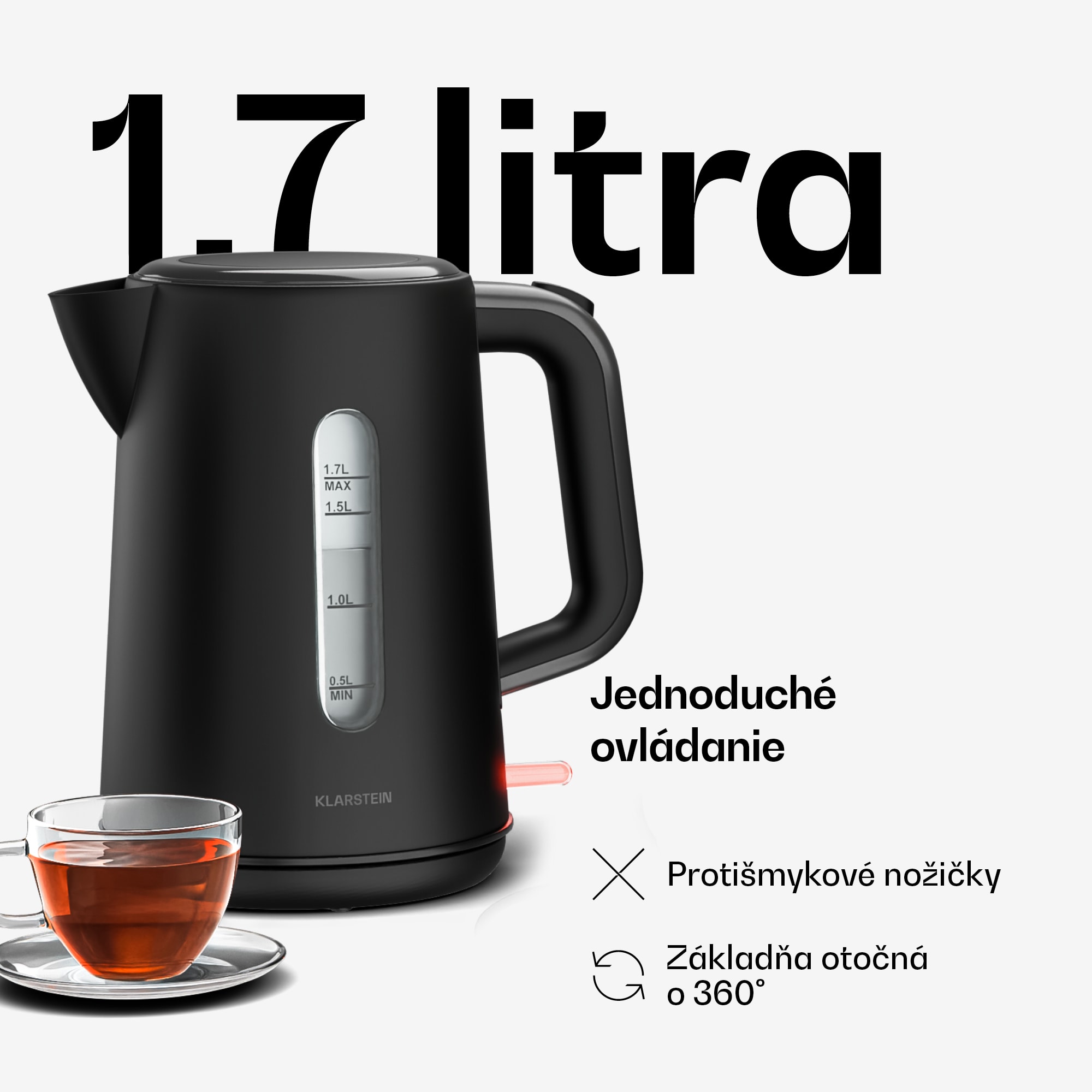 Klarstein Velaire rýchlovarná kanvica | 1,7 litra | 2200 W | Základňa otočná o 360° | Moderný, minimalistický dizajn – Obrázok 4