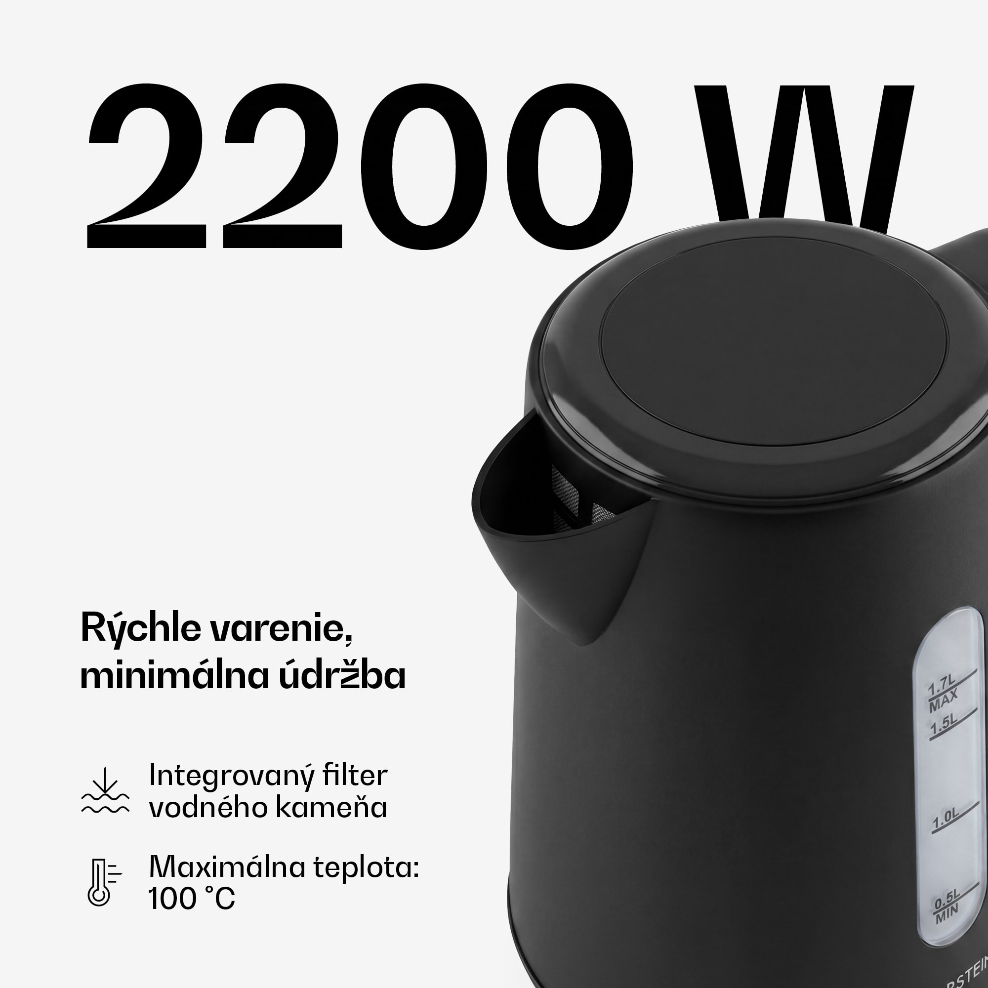 Klarstein Velaire rýchlovarná kanvica | 1,7 litra | 2200 W | Základňa otočná o 360° | Moderný, minimalistický dizajn – Obrázok 5