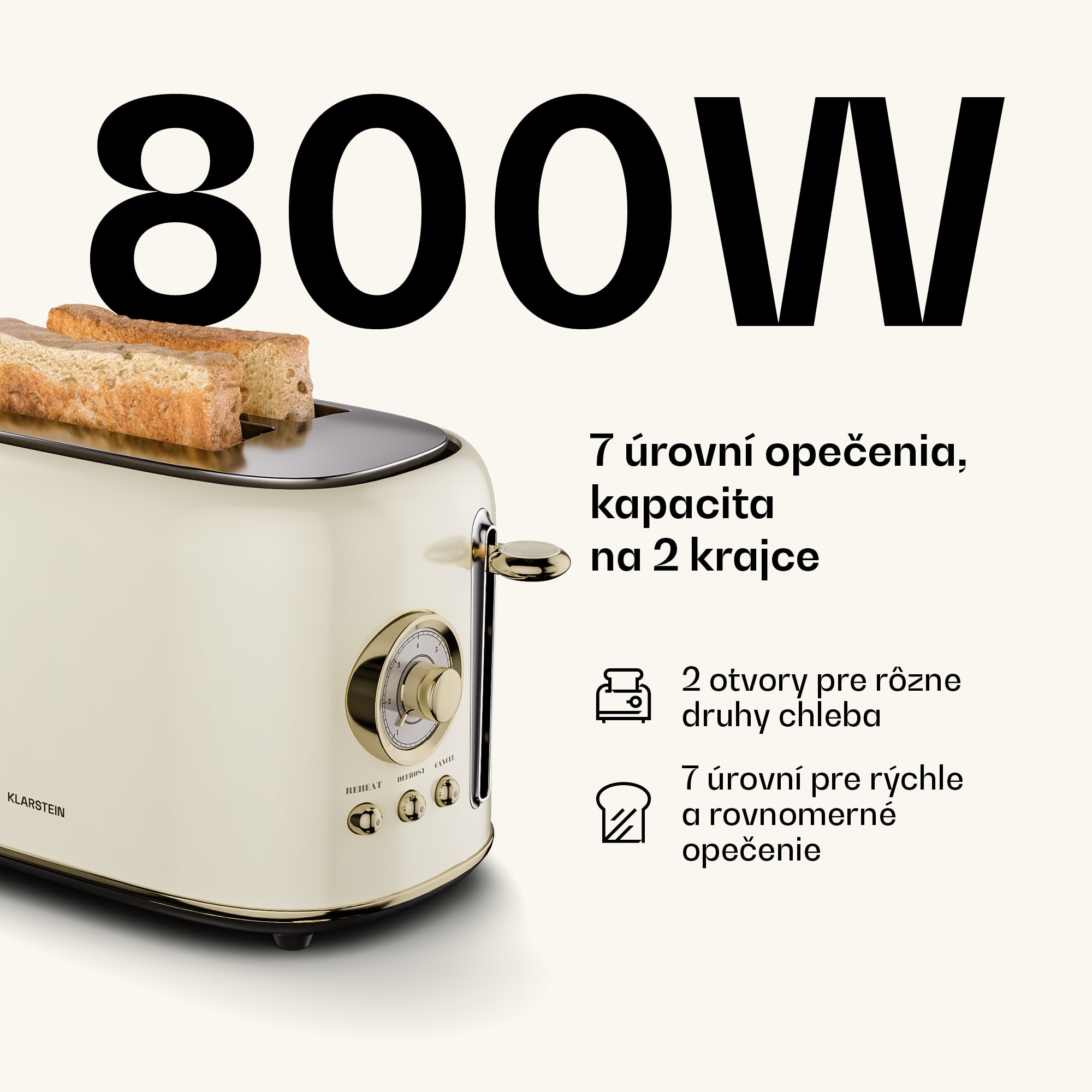 Klarstein Victoria hriankovač | Hriankovač na 2 krajce | 800 W | 7 úrovní opečenia | Ohrievač žemlí – Obrázok 4