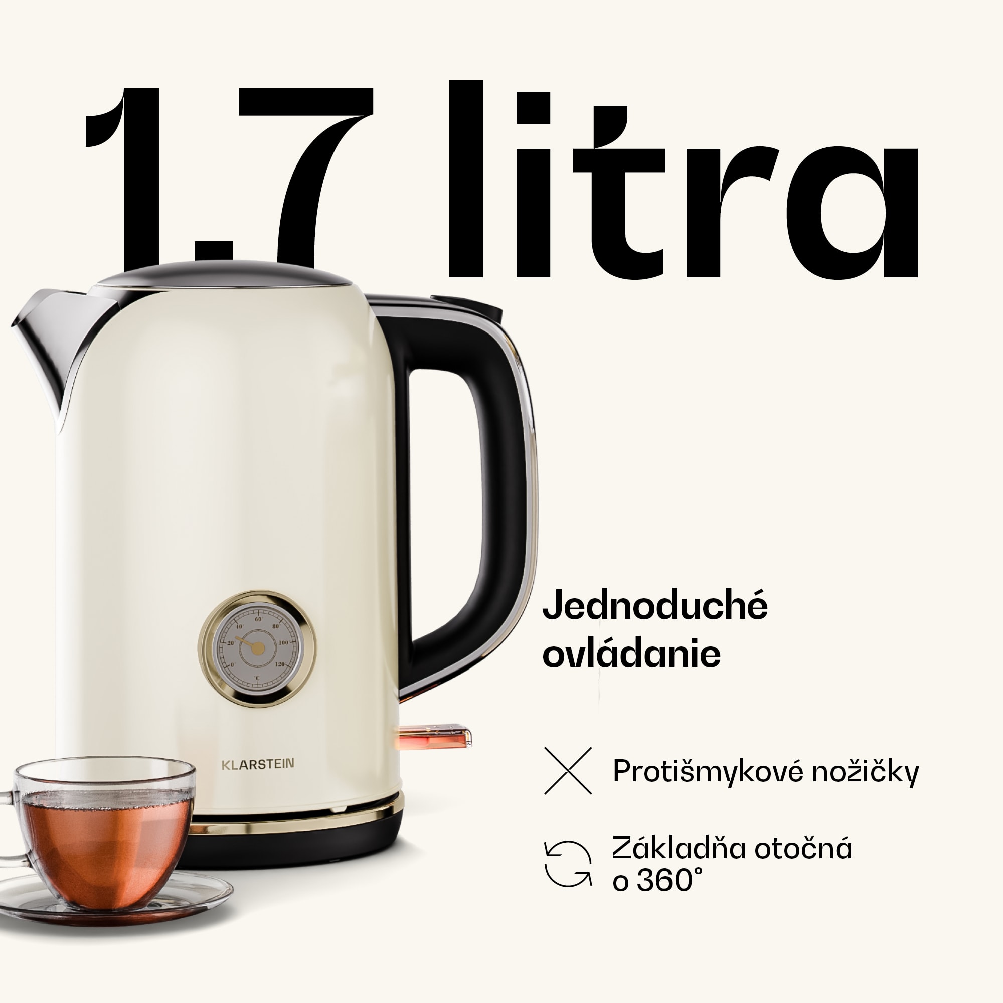Klarstein Victoria rýchlovarná kanvica | 1,7 litra | 2200 W | Základňa otočná o 360° | Nadčasový dizajn – Obrázok 4