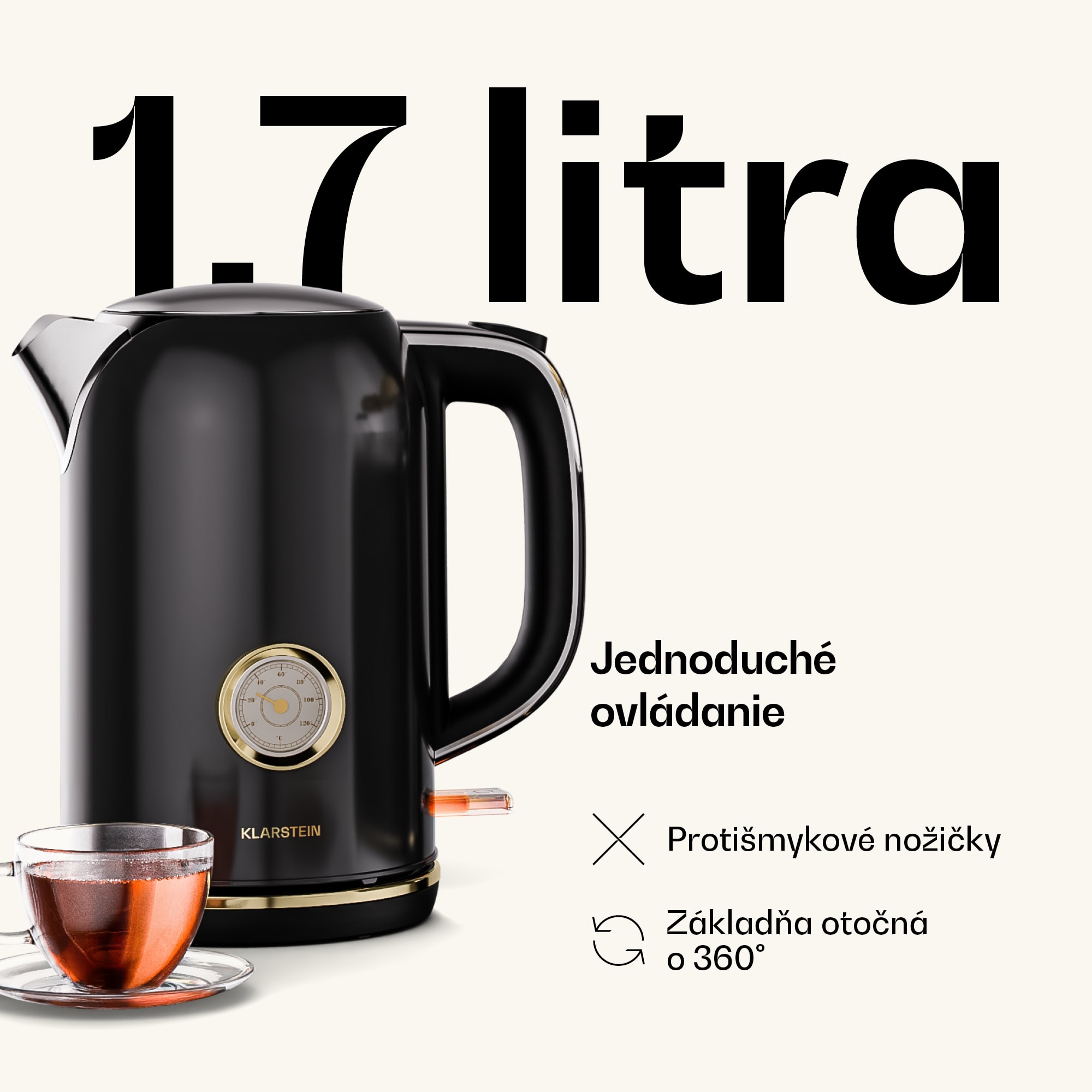 Klarstein Victoria rýchlovarná kanvica | 1,7 litra | 2200 W | Základňa otočná o 360° | Nadčasový dizajn – Obrázok 4