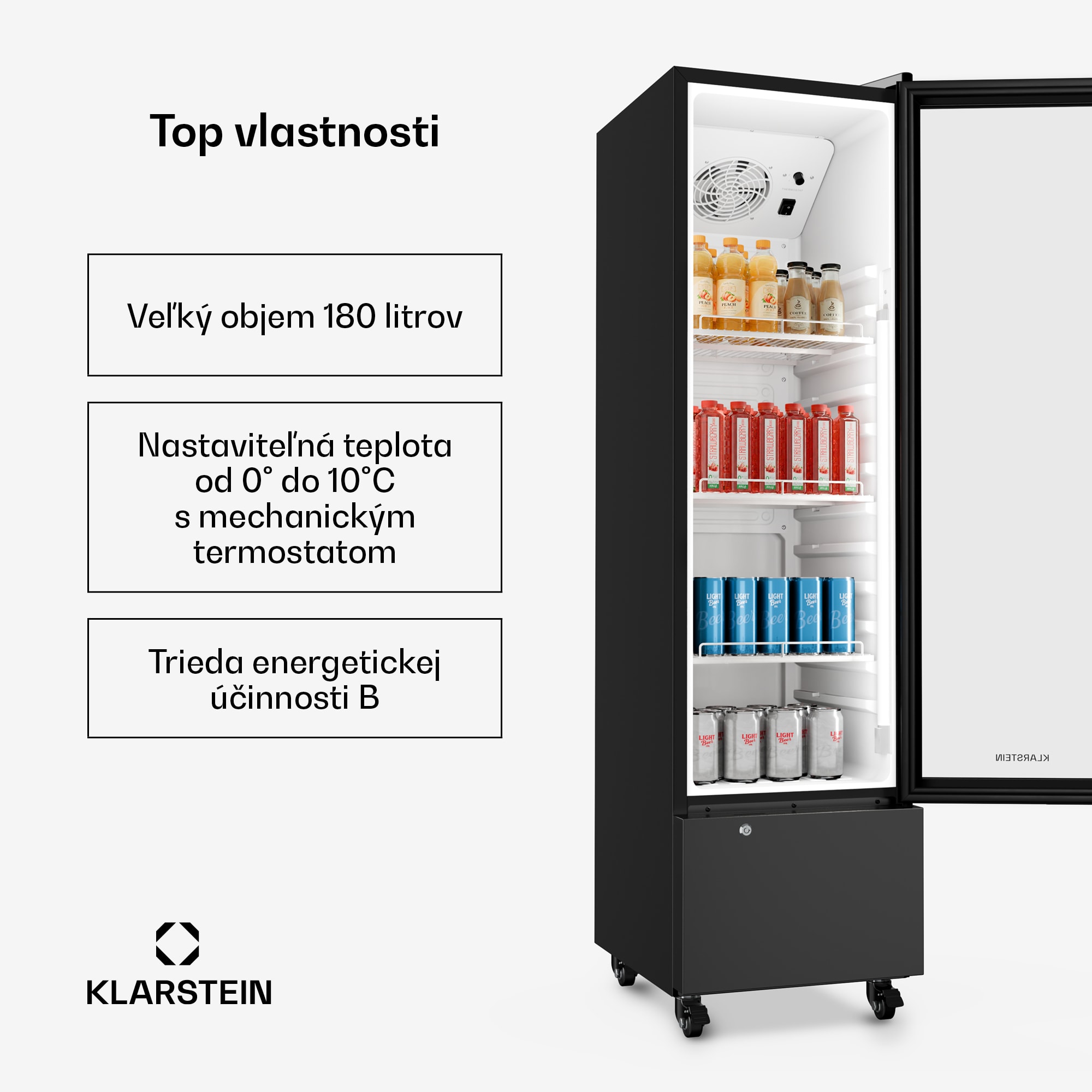 Klarstein GrandCooler gastro chladnička na nápoje | 163,5 x 43 cm | LED vnútorné osvetlenie | Čierna – Obrázok 2