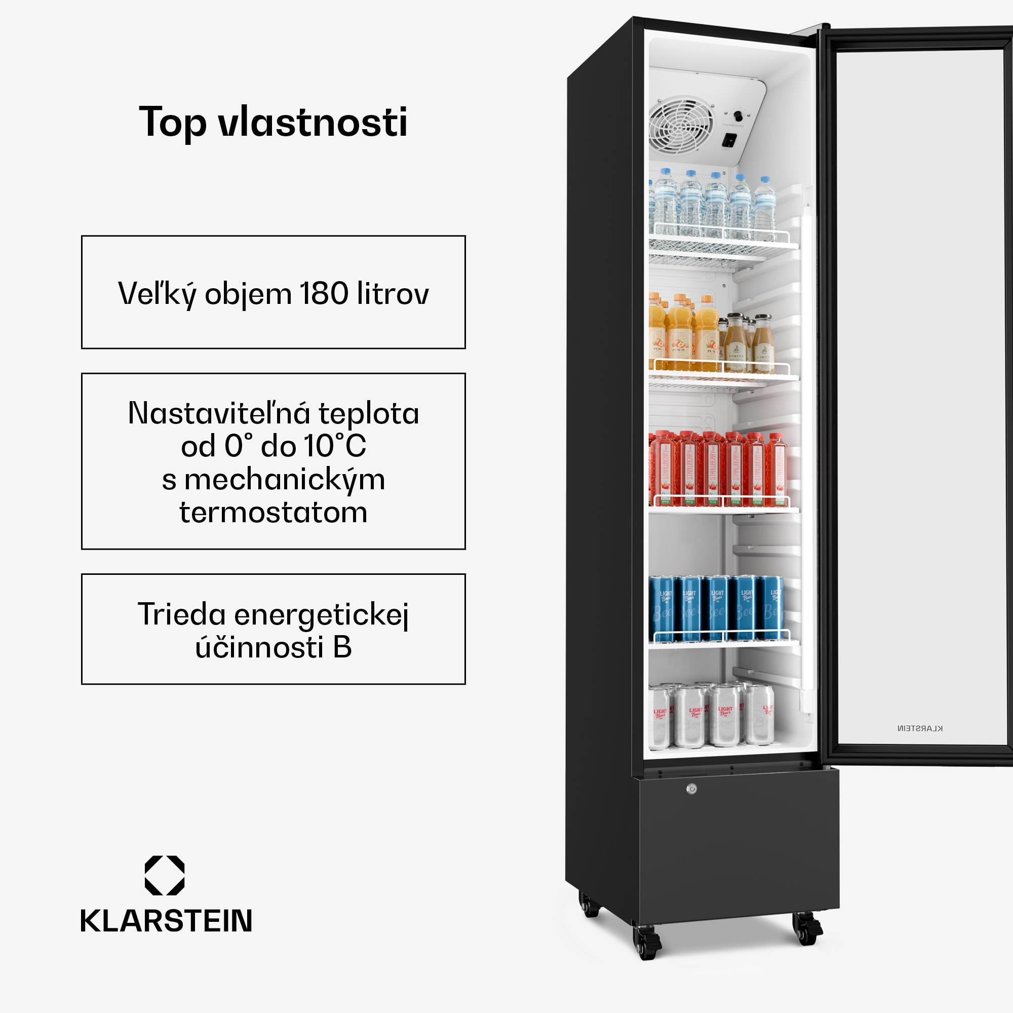 Klarstein GrandCooler gastro chladnička na nápoje | 191,5 x 43 cm | LED vnútorné osvetlenie | Čierna – Obrázok 2