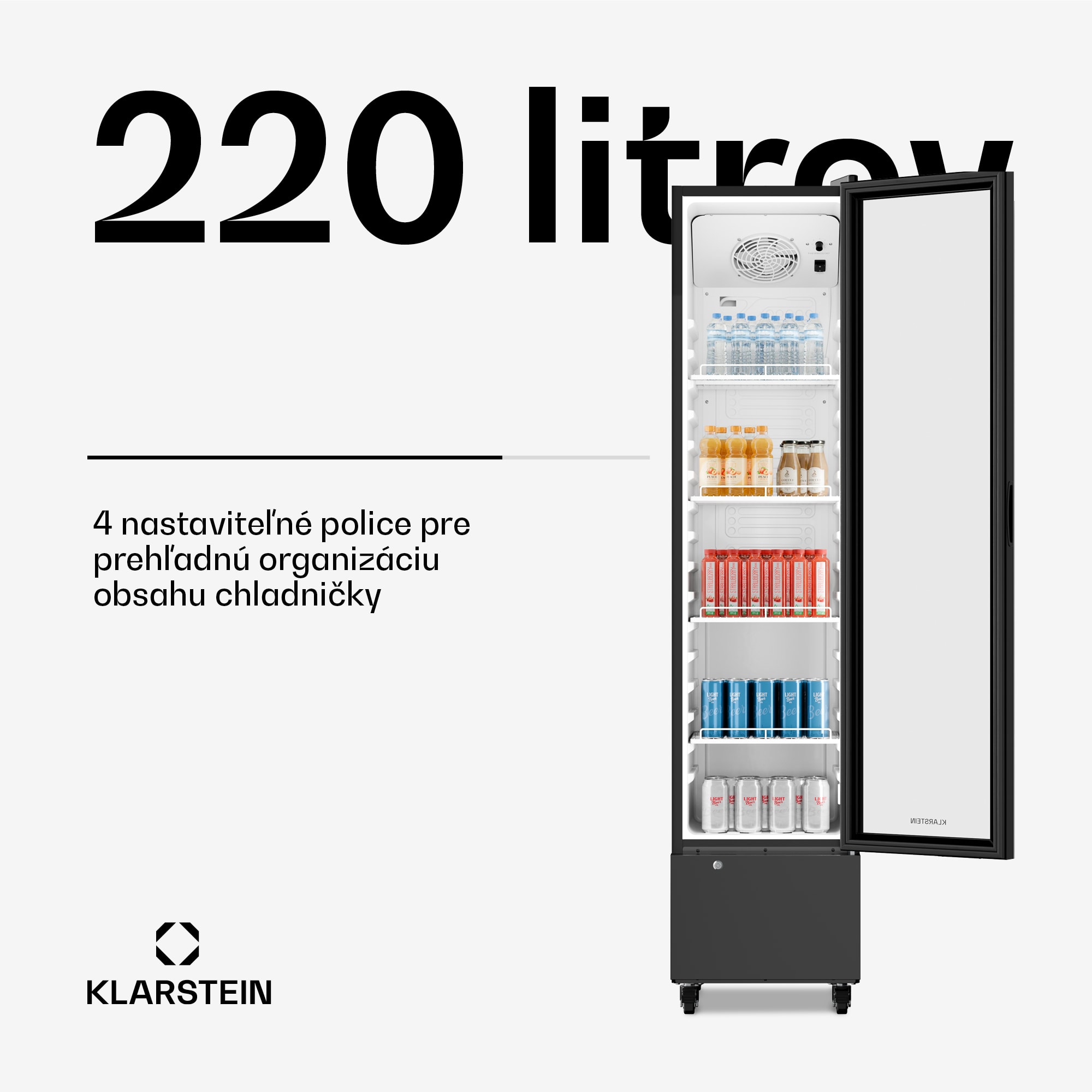 Klarstein GrandCooler gastro chladnička na nápoje | 191,5 x 43 cm | LED vnútorné osvetlenie | Čierna – Obrázok 3