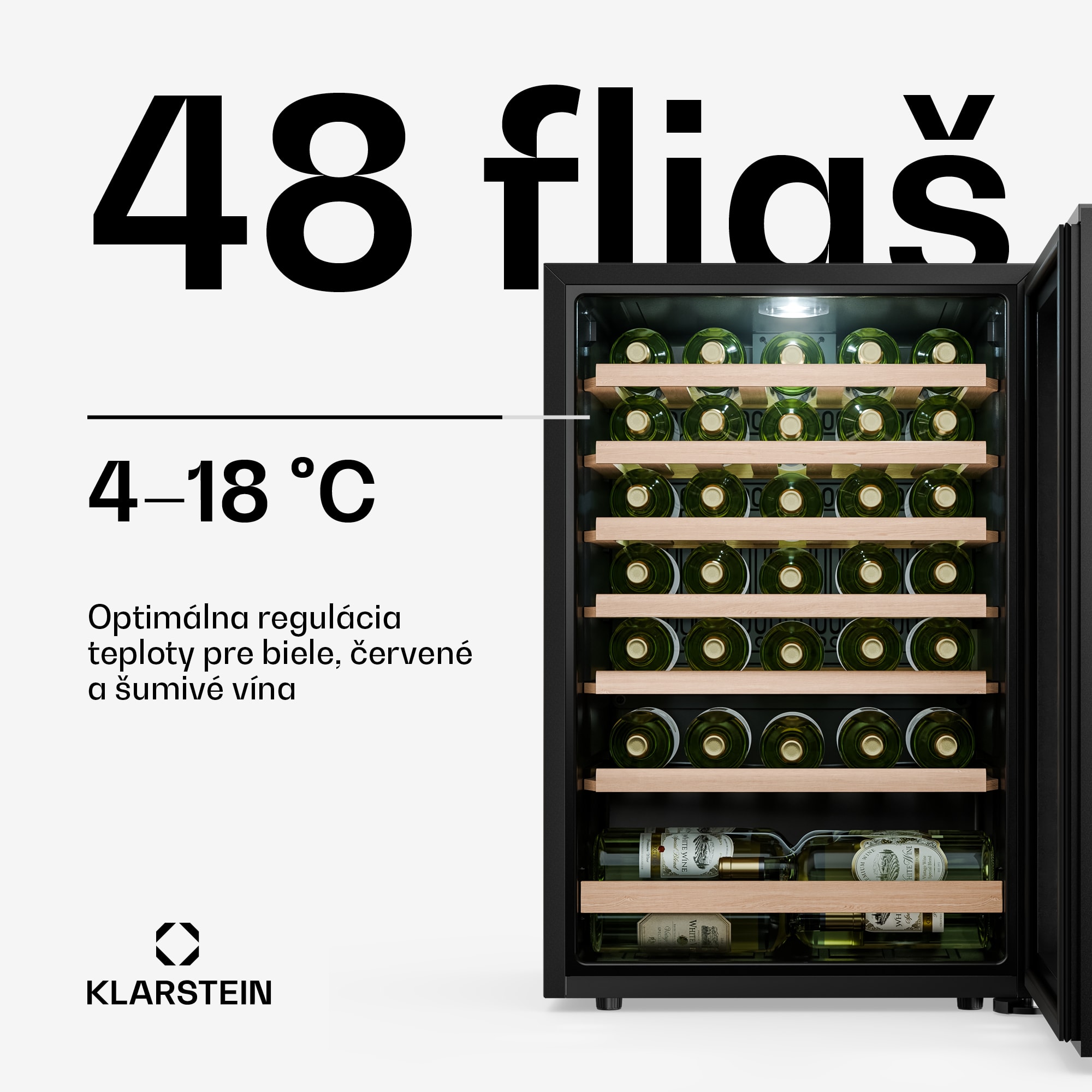 Klarstein Bevora voľne stojaca chladnička na víno | 6 políc | 128 litrov | 48 fliaš | 54 cm – Obrázok 3