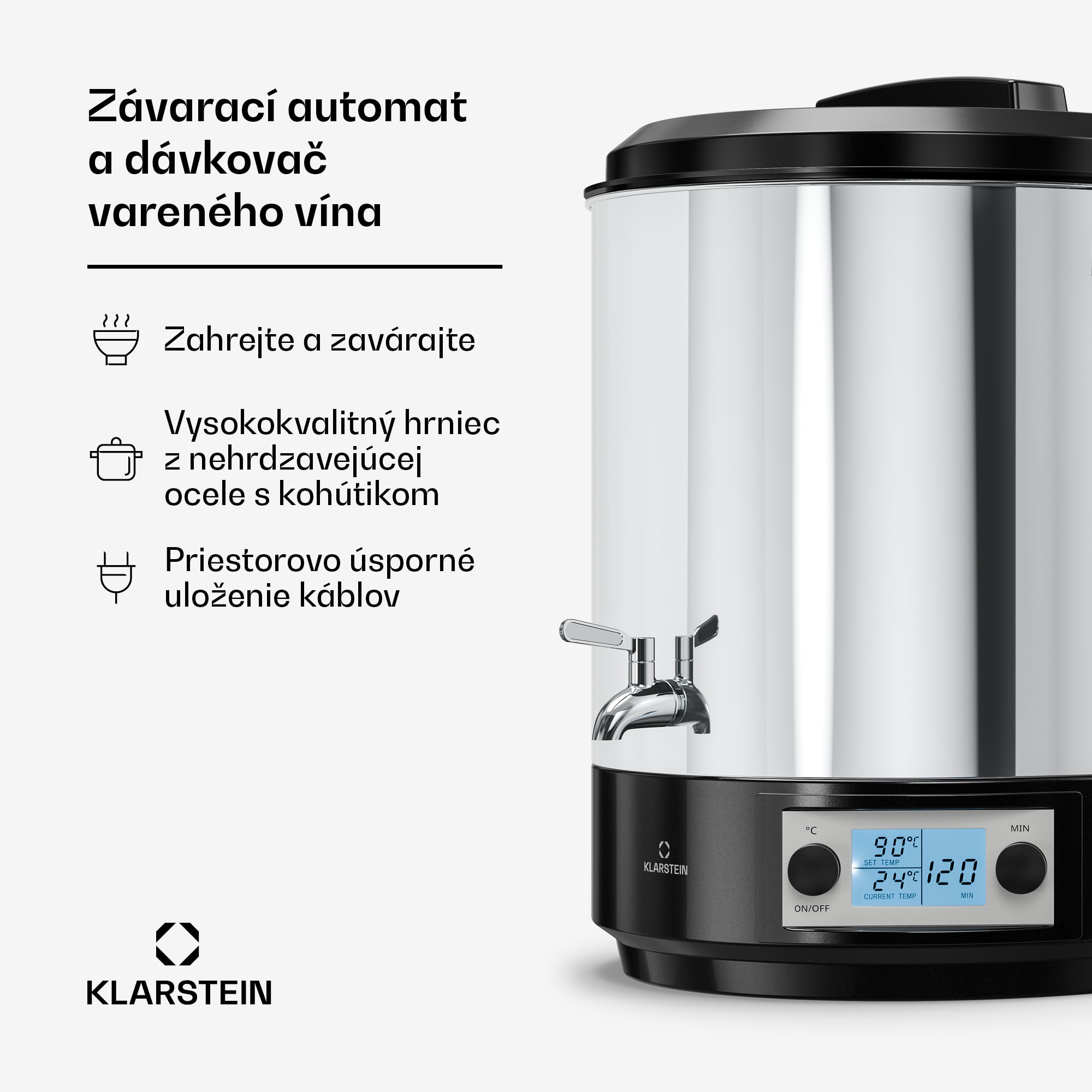 Klarstein Biggie závarací automat a dávkovač vareného vína | 25 litrov | 30 – 100 °C | 2000 W | Nehrdzavejúca oceľ – Obrázok 3