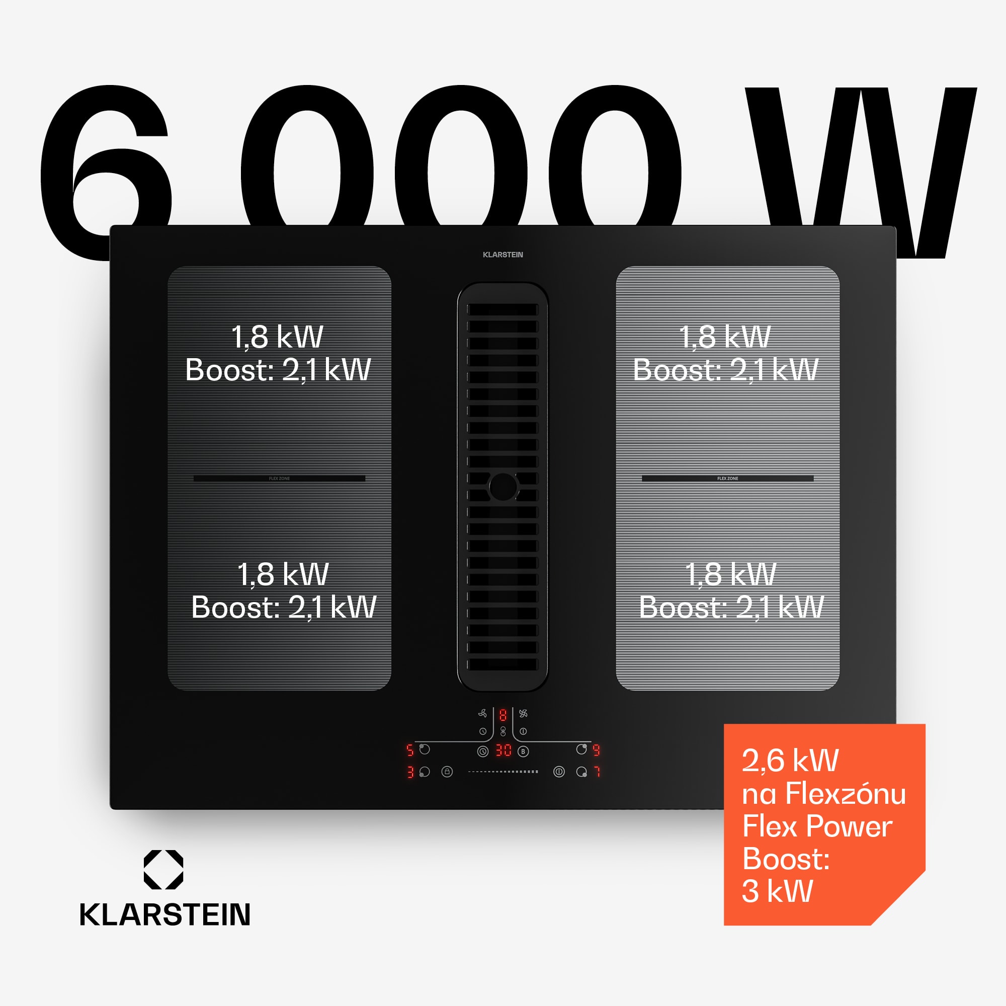 Klarstein Full House indukčná varná doska s digestorom | 4 varné zóny | 7335 W | 530 m³/h | 70 cm – Obrázok 3