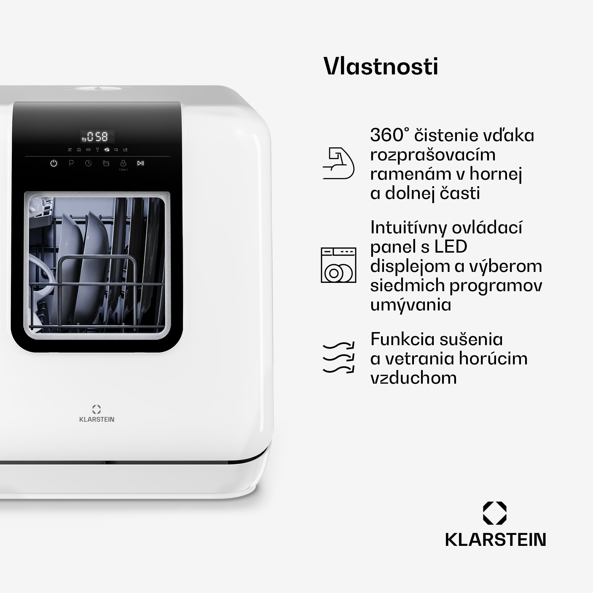 Klarstein Melville stolová umývačka riadu | 7 programov | Technológia Aqua-Stop | 860 W | 42 cm – Obrázok 3