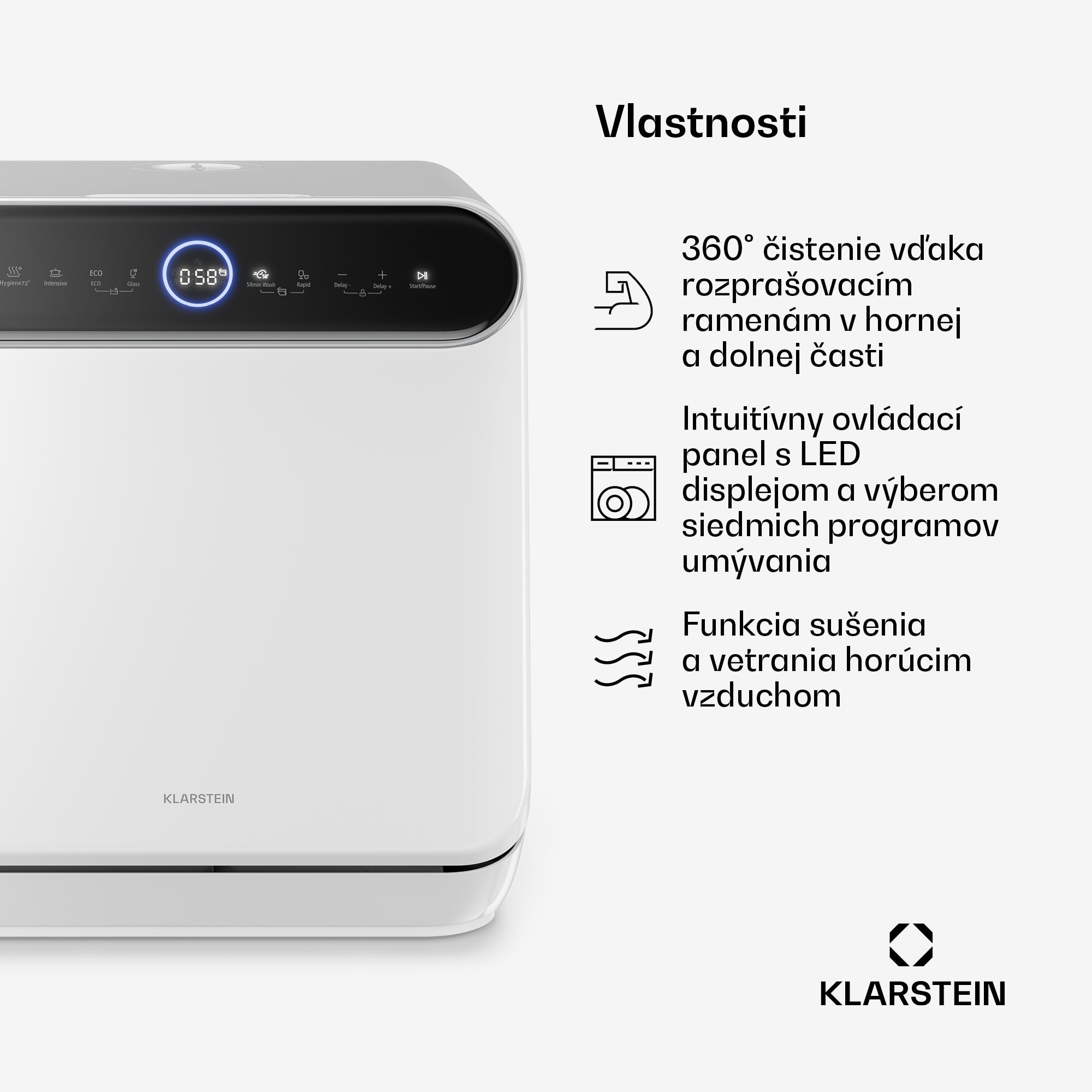 Klarstein Oceana stolová umývačka riadu | 7 programov | Technológia Aqua-Stop | 860 W | 42 cm – Obrázok 3