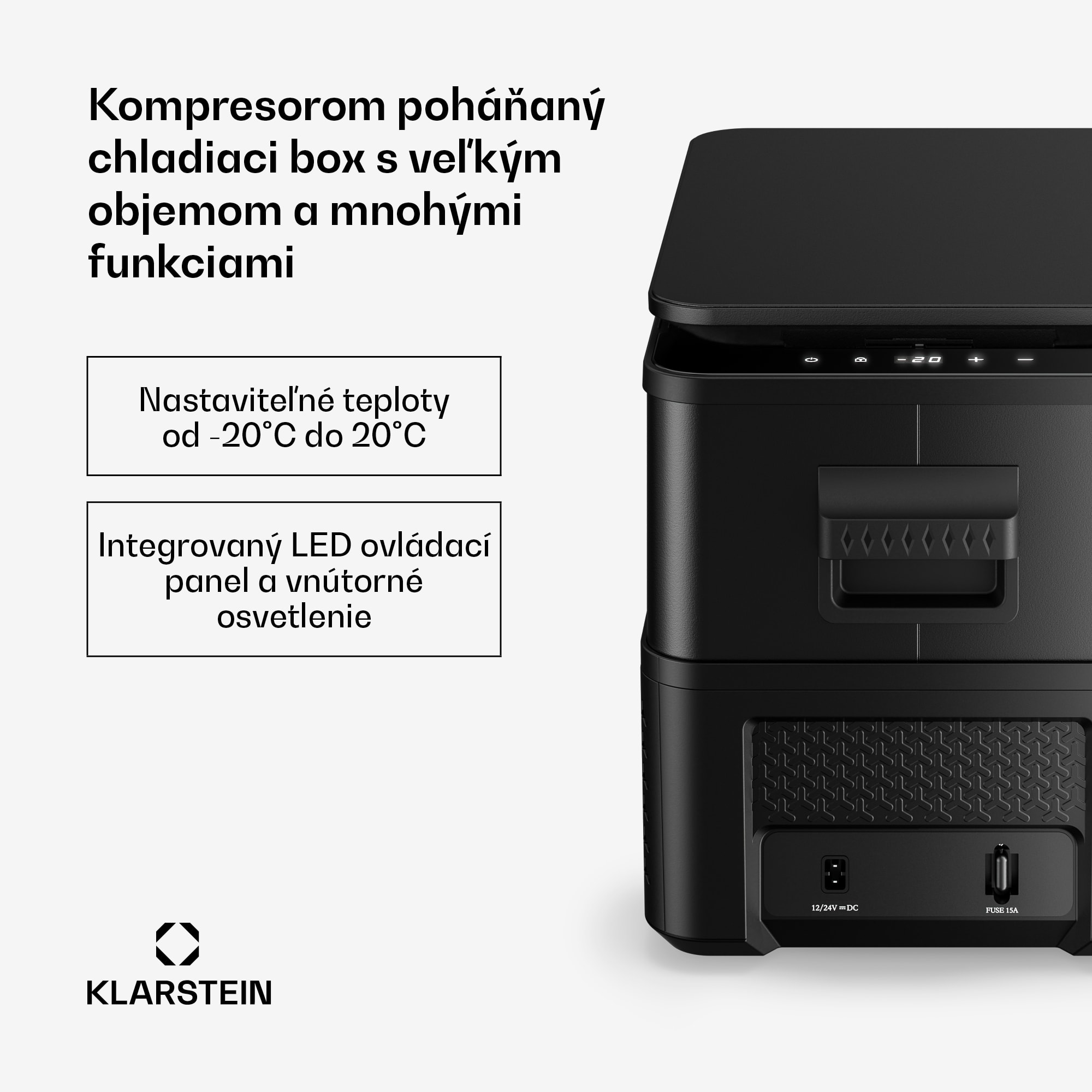 Klarstein Arctiq chladiaci box | S kompresorom | 27 litrov | 36 plechoviek | -20 až 20 °C | Čierny | 60 cm – Obrázok 2