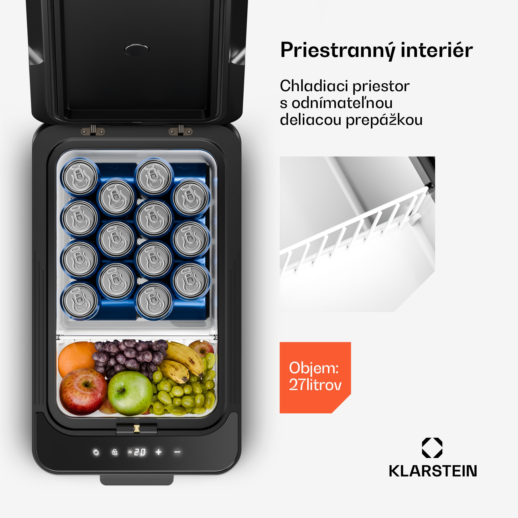 Klarstein Arctiq chladiaci box | S kompresorom | 27 litrov | 36 plechoviek | -20 až 20 °C | Čierny | 60 cm – Obrázok 3