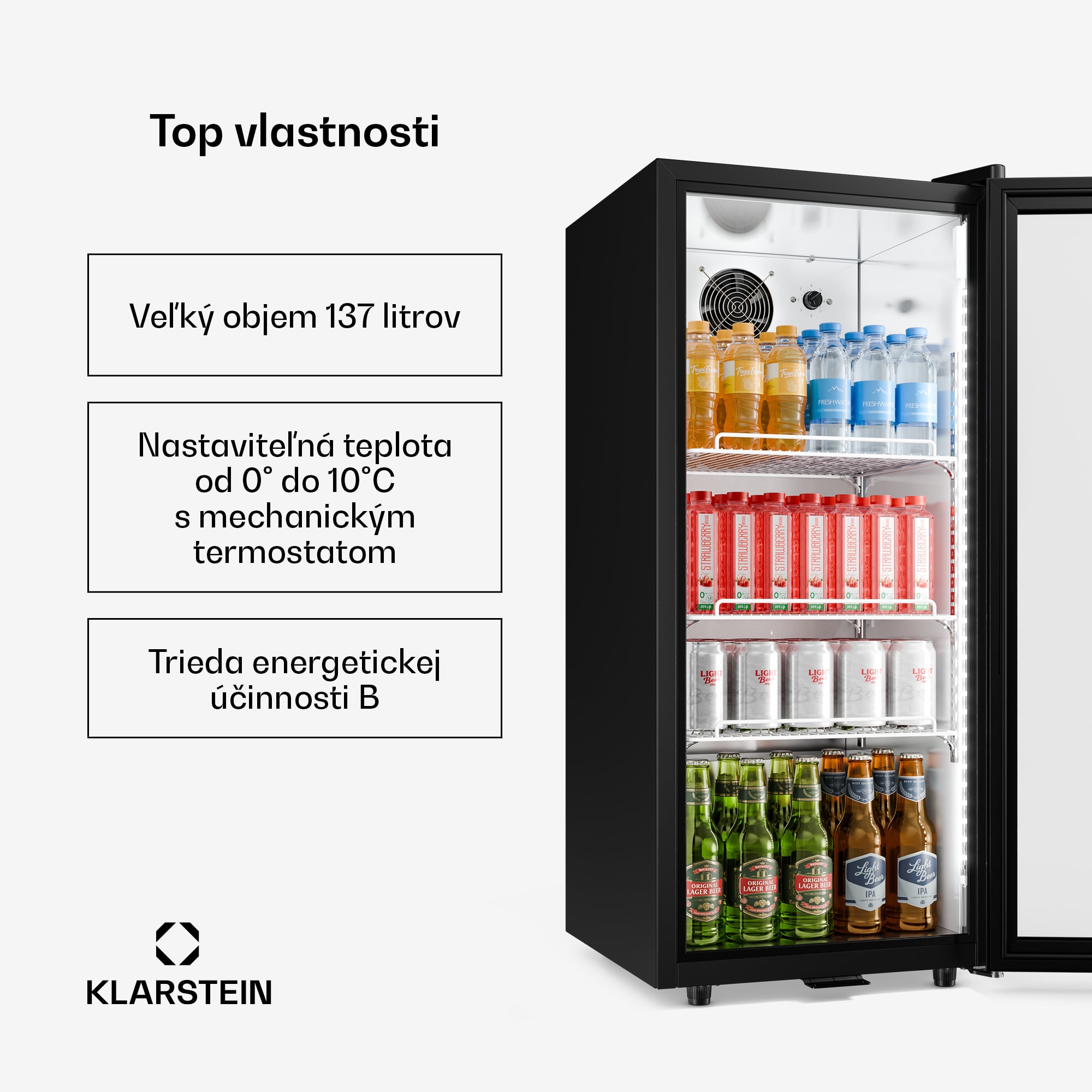 Klarstein GrandCooler gastro chladnička na nápoje | 106 x 46 cm | LED vnútorné osvetlenie | Čierna – Obrázok 2