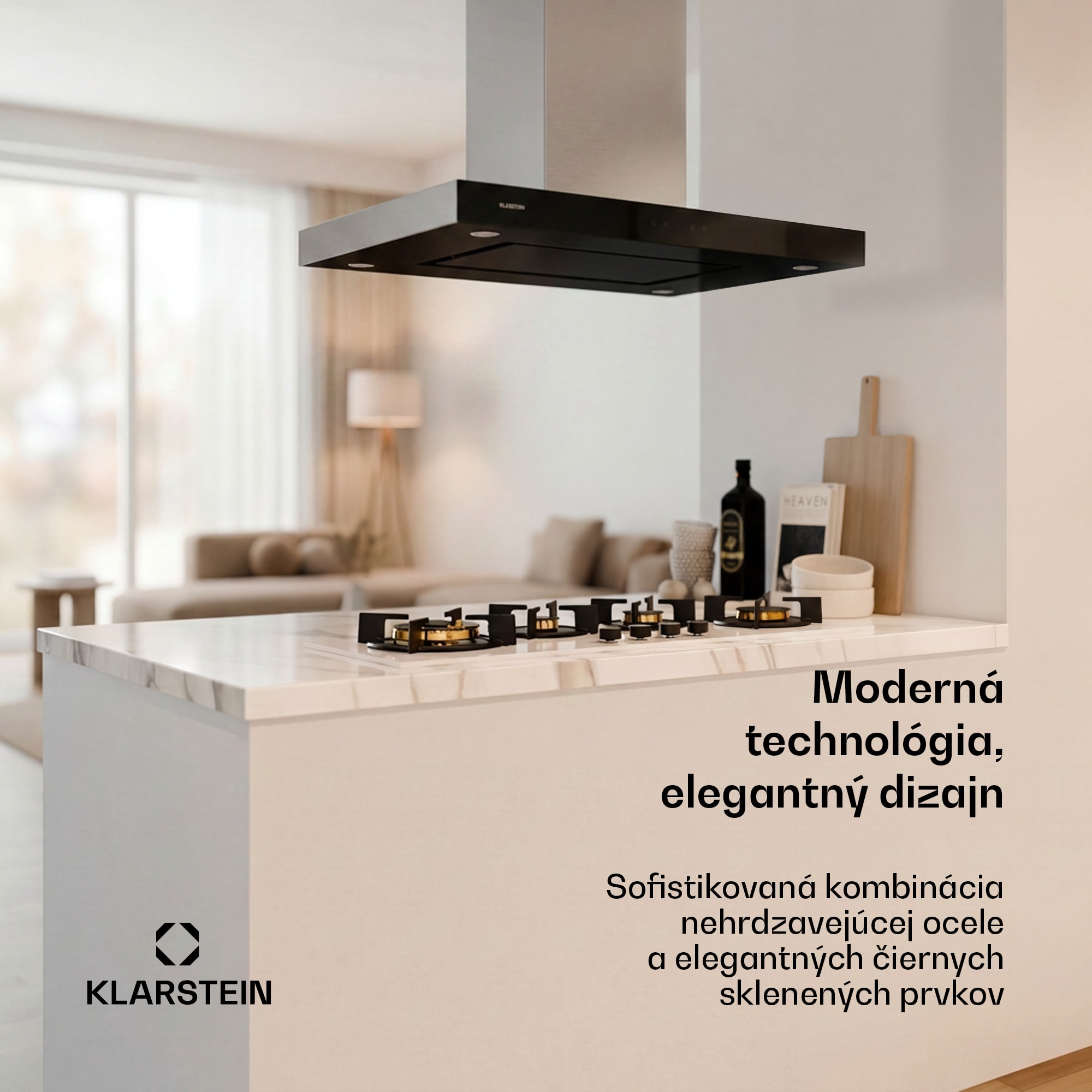 Klarstein Valeria, digestor, 90 cm, ostrovčekový, 650 m³/h, dotykový panel, LED, sklo, nehrdzavejúca oceľ, čierny – Obrázok 2