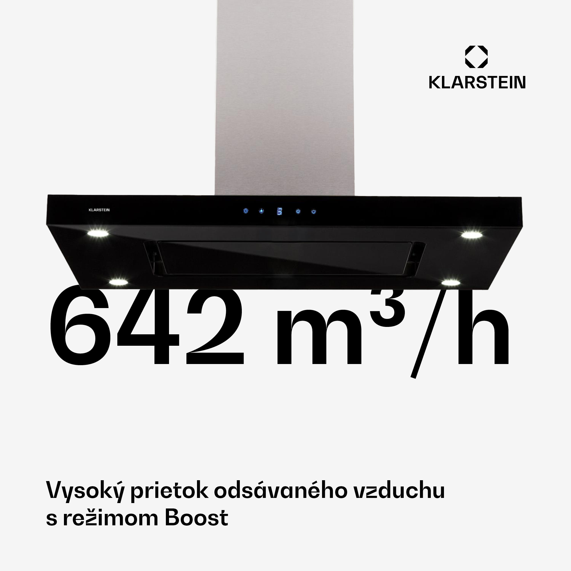 Klarstein Valeria, digestor, 90 cm, ostrovčekový, 650 m³/h, dotykový panel, LED, sklo, nehrdzavejúca oceľ, čierny – Obrázok 4