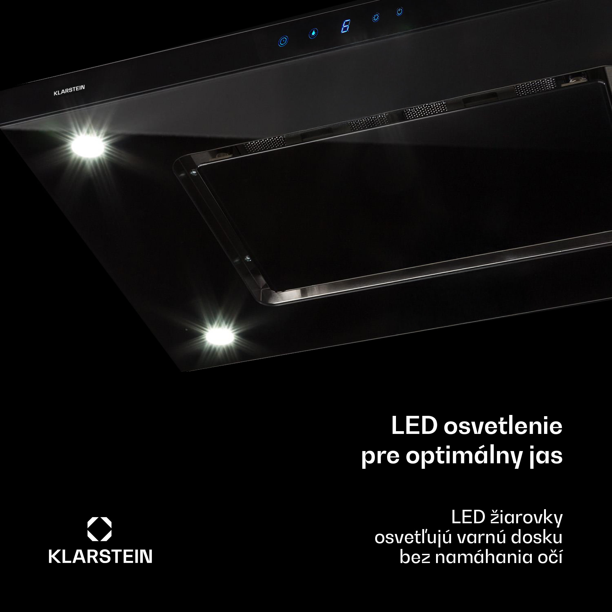Klarstein Valeria, digestor, 90 cm, ostrovčekový, 650 m³/h, dotykový panel, LED, sklo, nehrdzavejúca oceľ, čierny – Obrázok 5