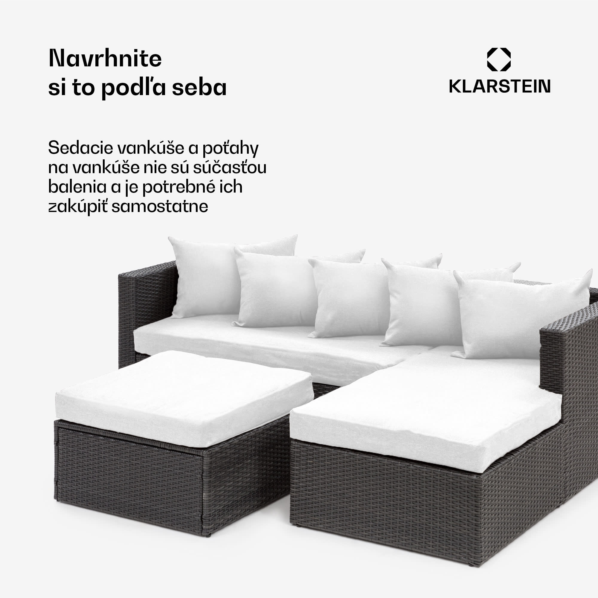 Blumfeldt Theia Lounge Set, záhradná sedacia súprava, rohový gauč, stolček, 5 vankúšov, čierna – Obrázok 3