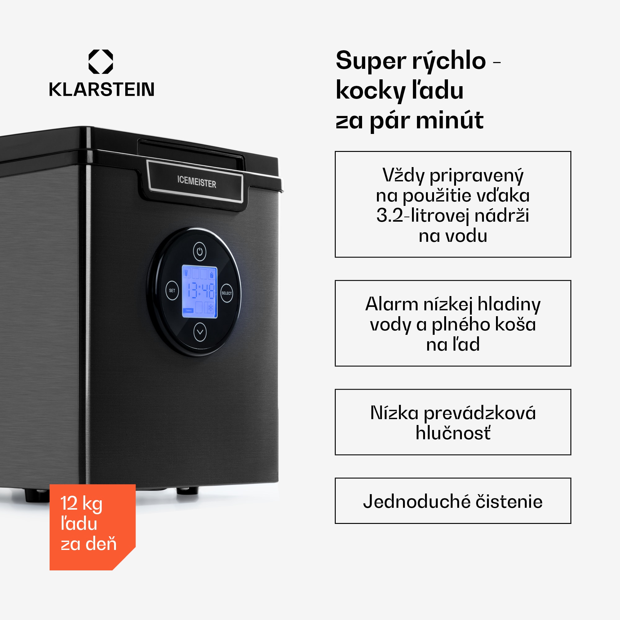 Klarstein Icemeister 2G, výrobník ľadu, 12 kg/24 h, LCD displej, nehrdzavejúca oceľ – Obrázok 2