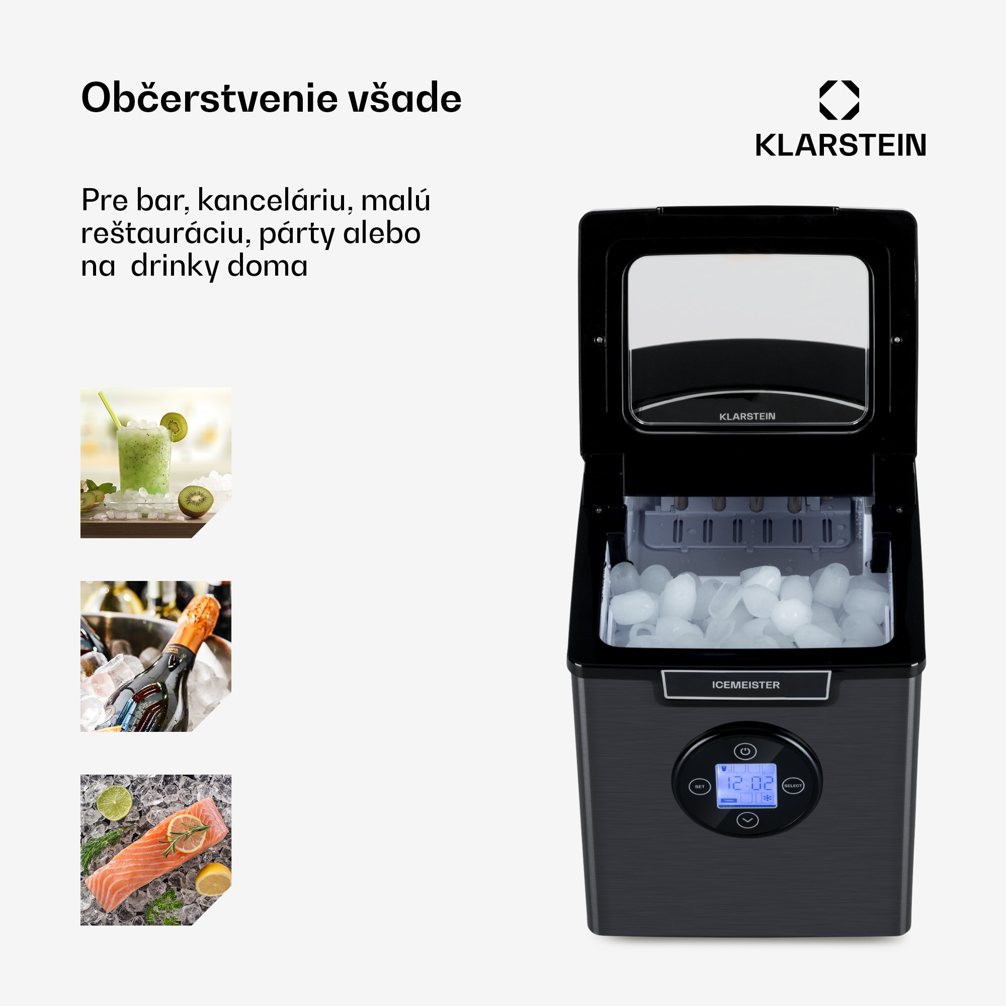 Klarstein Icemeister 2G, výrobník ľadu, 12 kg/24 h, LCD displej, nehrdzavejúca oceľ – Obrázok 4