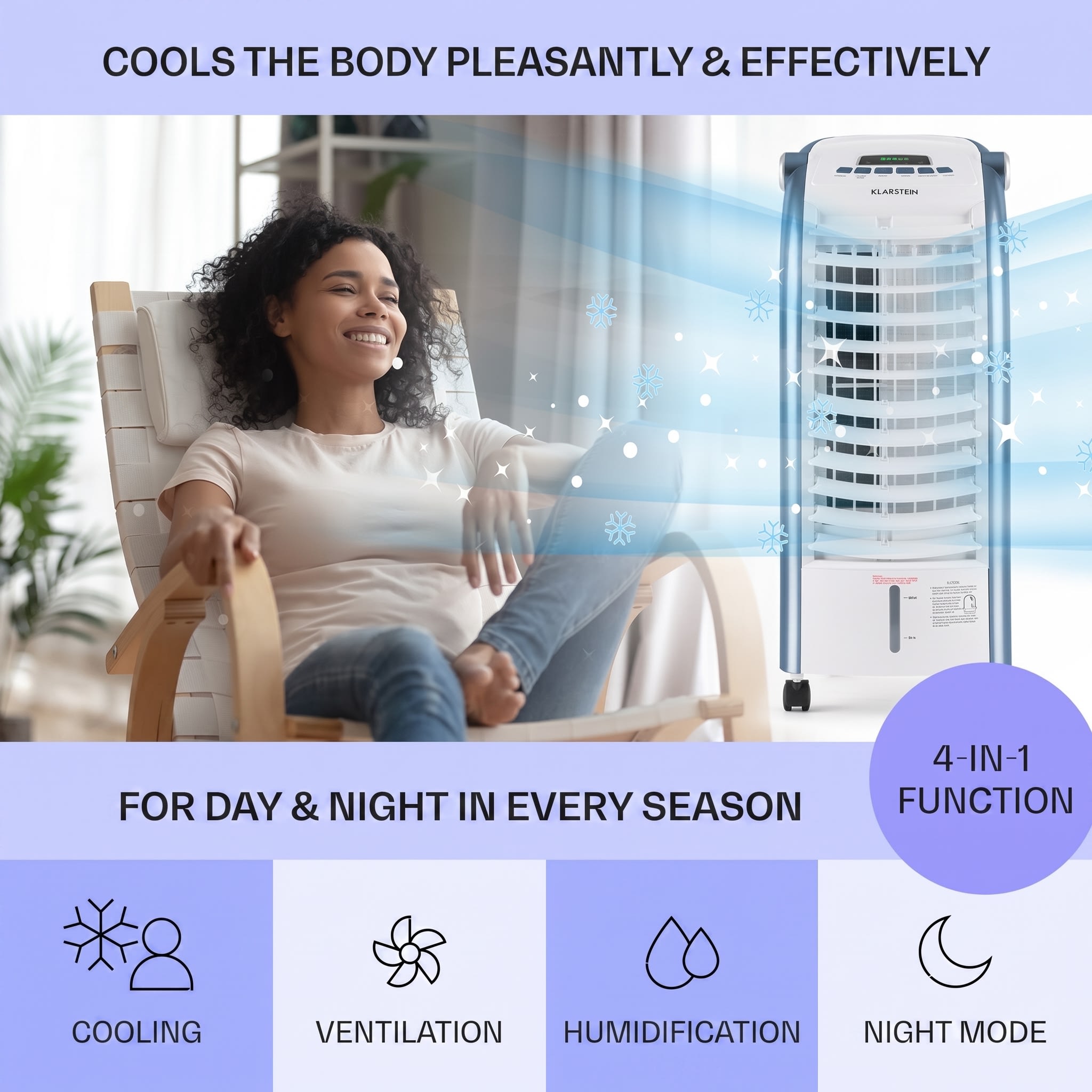 Klarstein Maxfresh, 3 v 1 ochladzovač vzduchu, ventilátor, 65 W, 6 l, diaľkový ovládač, 2 x chladiaci box – Obrázok 2