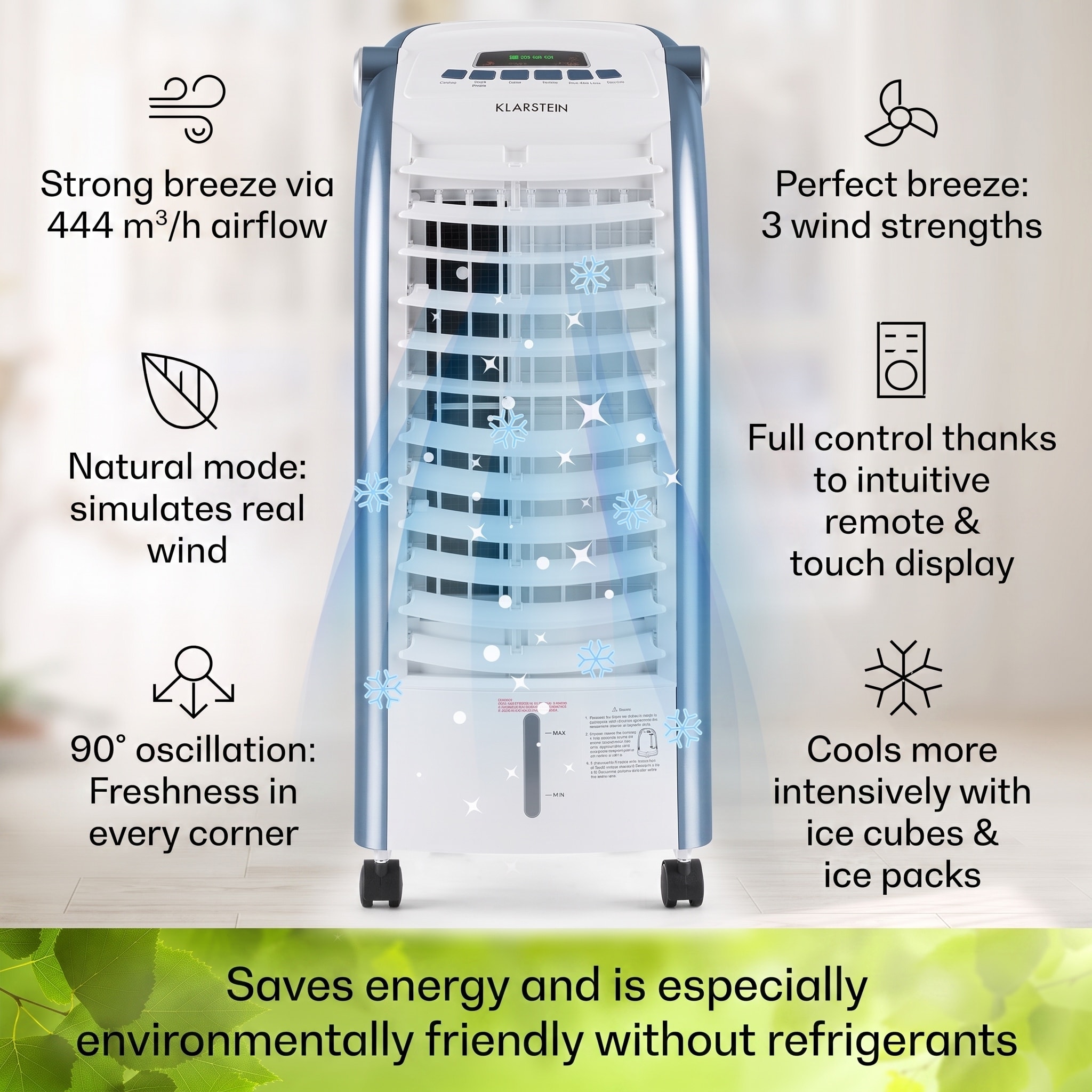 Klarstein Maxfresh, 3 v 1 ochladzovač vzduchu, ventilátor, 65 W, 6 l, diaľkový ovládač, 2 x chladiaci box – Obrázok 3
