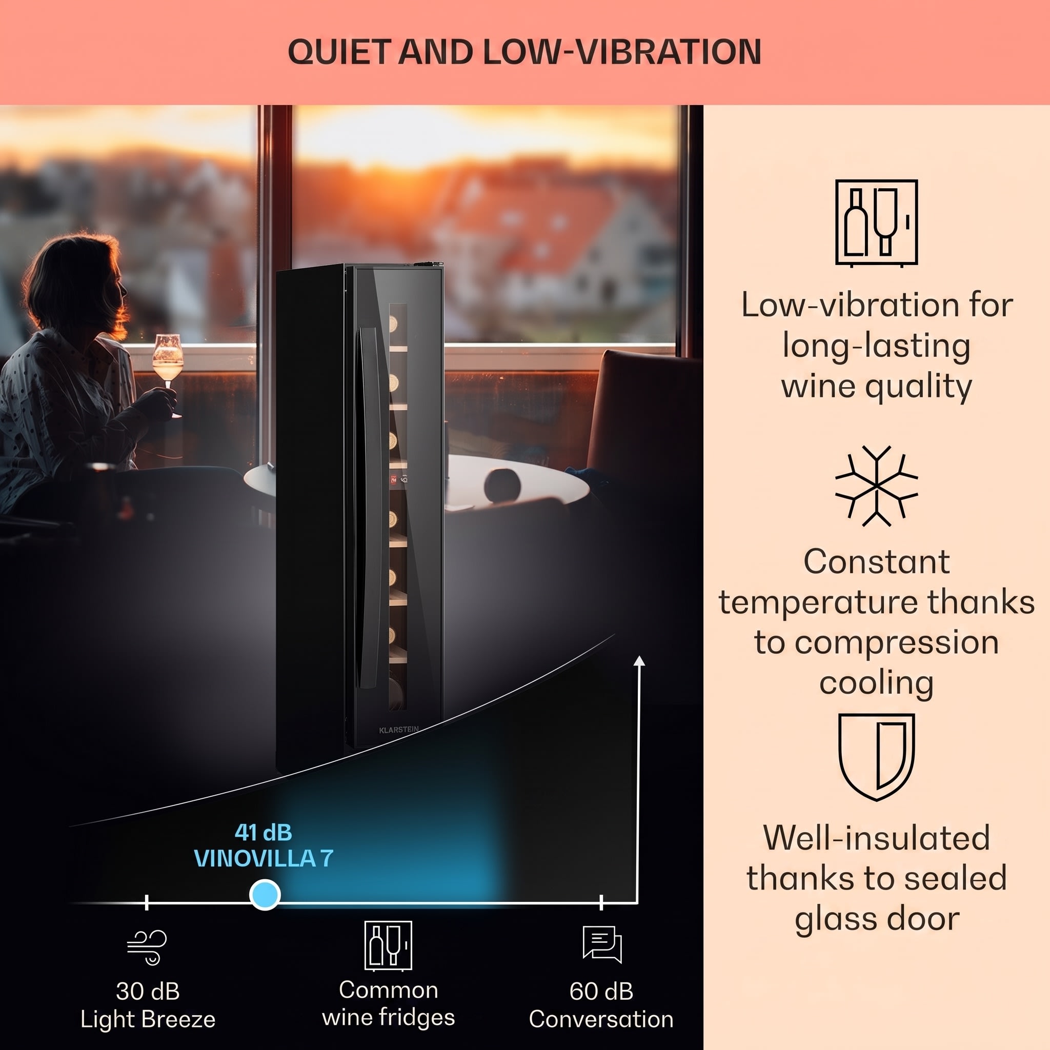 Klarstein Vinovilla 7 built-in Uno Onyx, vstavaná vinotéka, čierne sklo, nehrdzavejúca oceľ – Obrázok 4