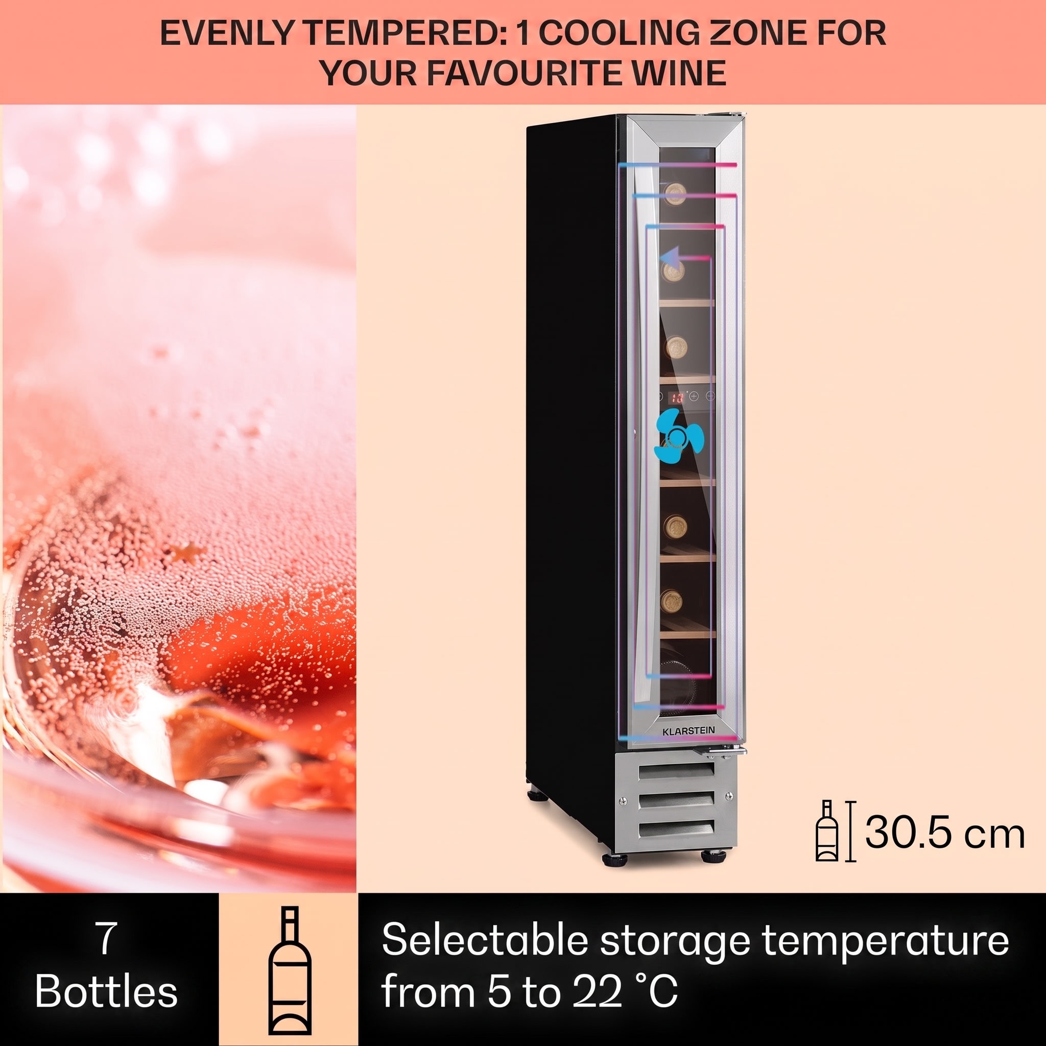 Klarstein Vinovilla 7 built-in Uno, vstavaná vinotéka, sklo, nehrdzavejúca oceľ – Obrázok 3