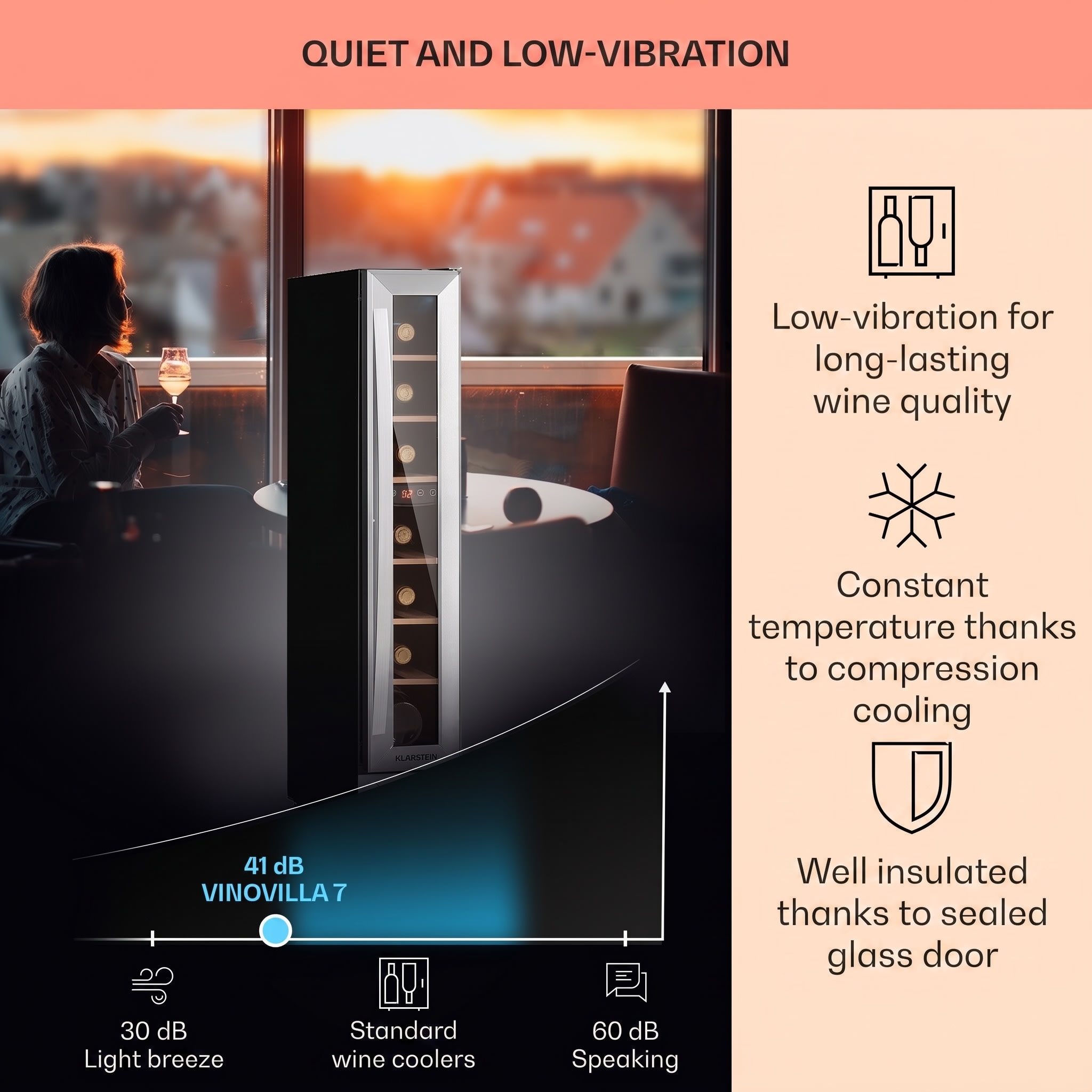 Klarstein Vinovilla 7 built-in Uno, vstavaná vinotéka, sklo, nehrdzavejúca oceľ – Obrázok 4