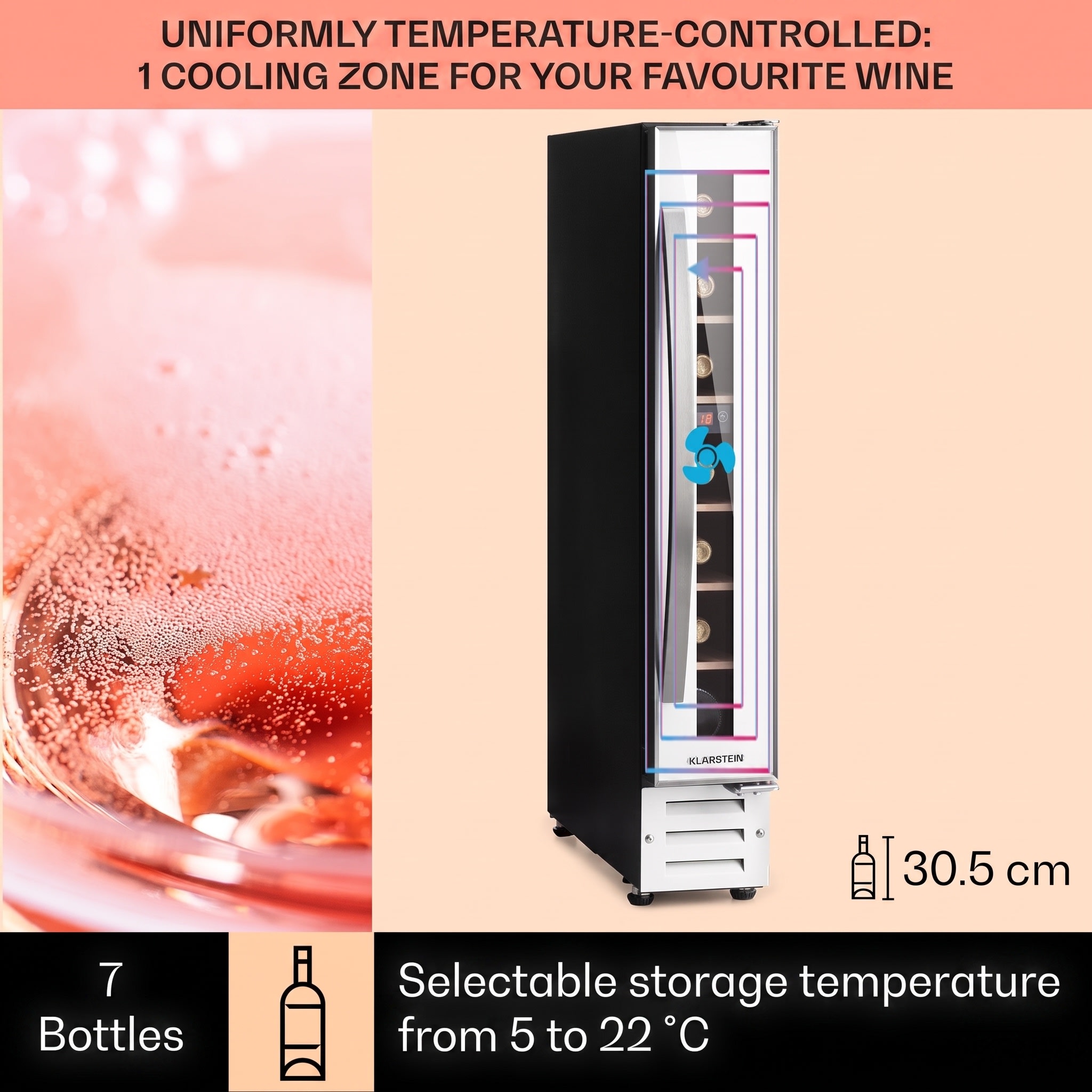 Klarstein Vinovilla 7 built-in Uno Quartz, vstavaná vinotéka, biele sklo, nehrdzavejúca oceľ – Obrázok 3