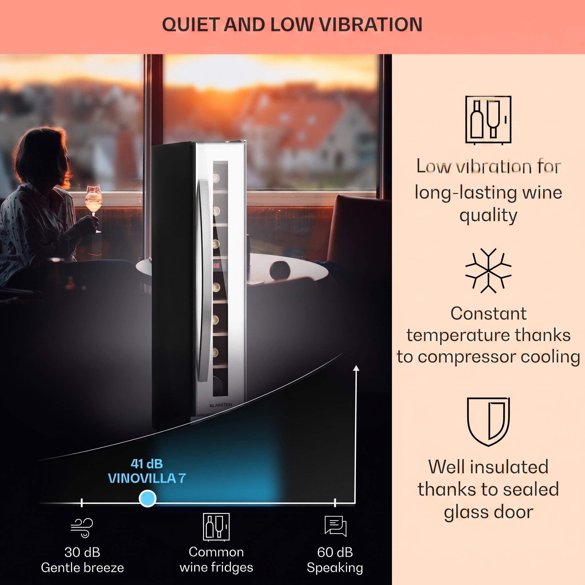Klarstein Vinovilla 7 built-in Uno Quartz, vstavaná vinotéka, biele sklo, nehrdzavejúca oceľ – Obrázok 4