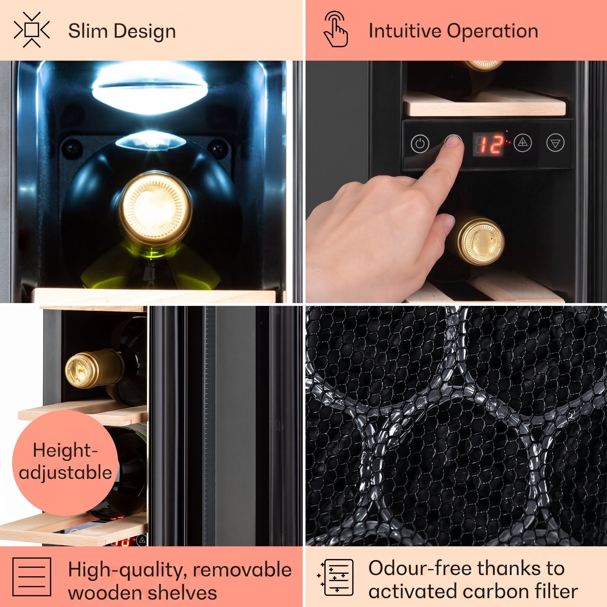 Klarstein Vinovilla 7 built-in Uno Quartz, vstavaná vinotéka, biele sklo, nehrdzavejúca oceľ – Obrázok 5