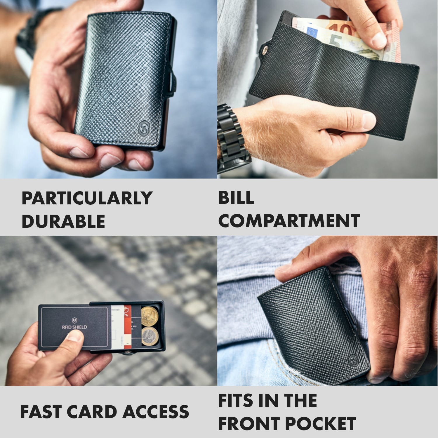 Slimpuro ZNAP, tenká peňaženka, 12 kariet, priečinok na mince, 8,9 × 1,8 × 6,3 cm (Š × V × H), RFID ochrana – Obrázok 2