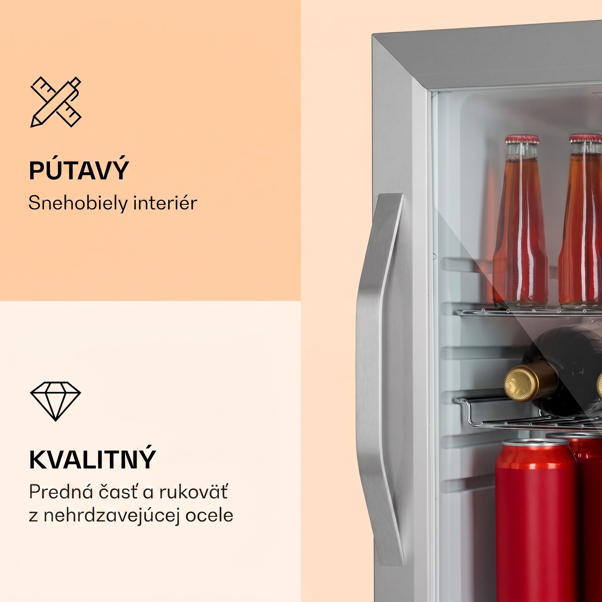 Klarstein Beersafe M Crystal White, chladnička, 33 l, 2 police, panoramatické sklenené dvierka, nehrdzavejúca oceľ – Obrázok 3