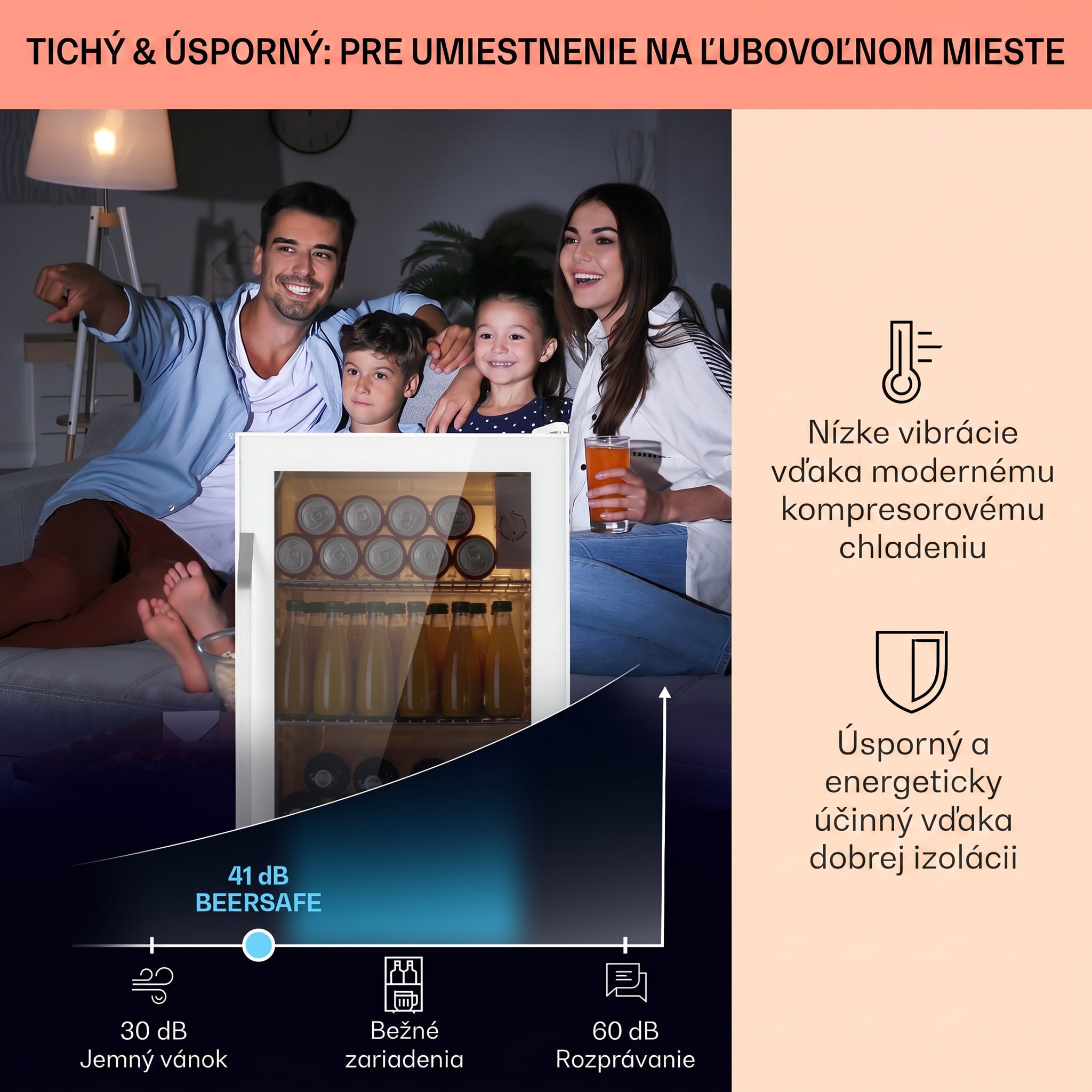 Klarstein Beersafe XXL Quartz, chladnička, energet. trieda E, 3 kovové police, panoramatické sklenené dvierka – Obrázok 3