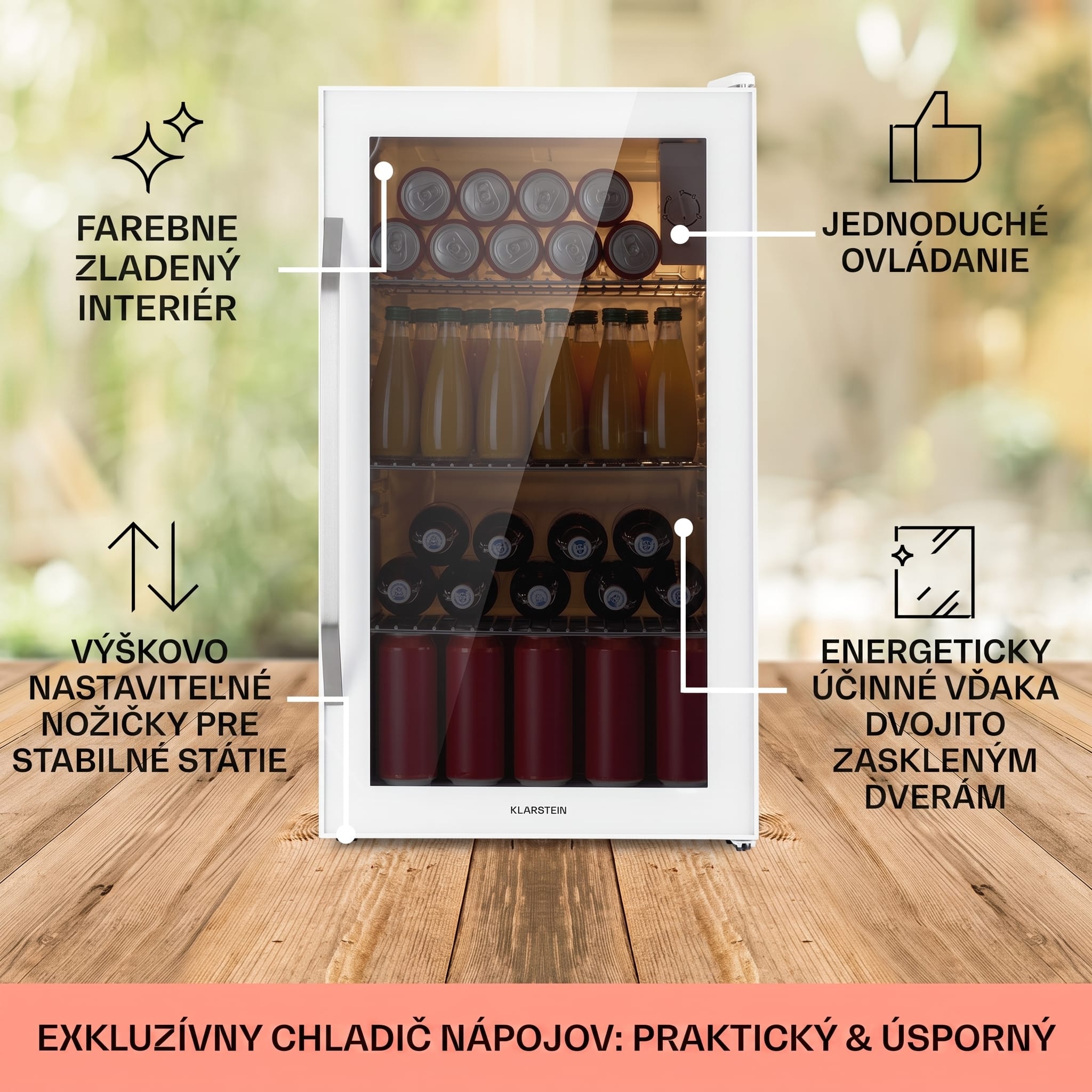 Klarstein Beersafe XXL Quartz, chladnička, energet. trieda E, 3 kovové police, panoramatické sklenené dvierka – Obrázok 5