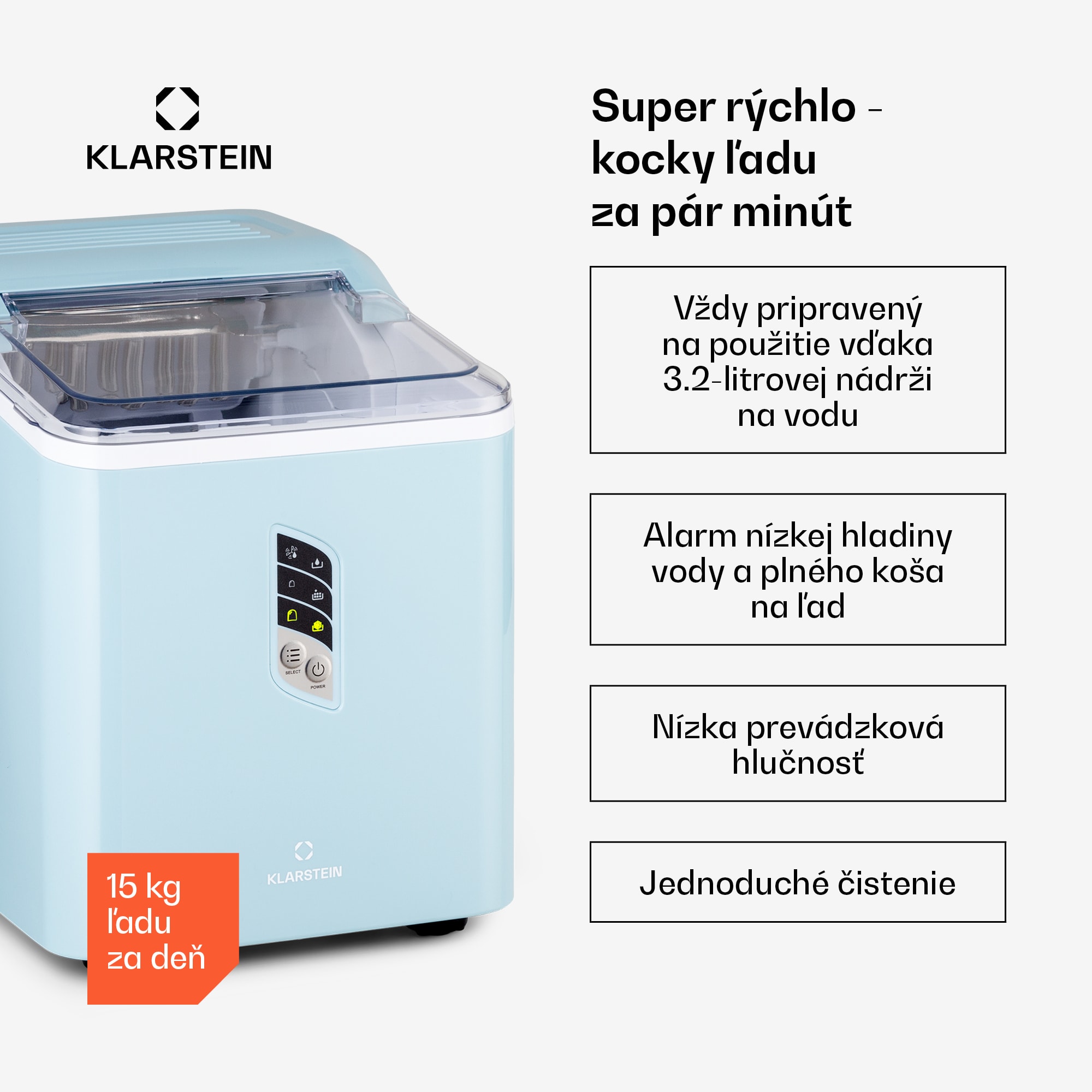 Klarstein Albaron, výrobník ľadu, tvar náboja, 12 kg/24 h, nádrž 1,5 l, displej – Obrázok 2