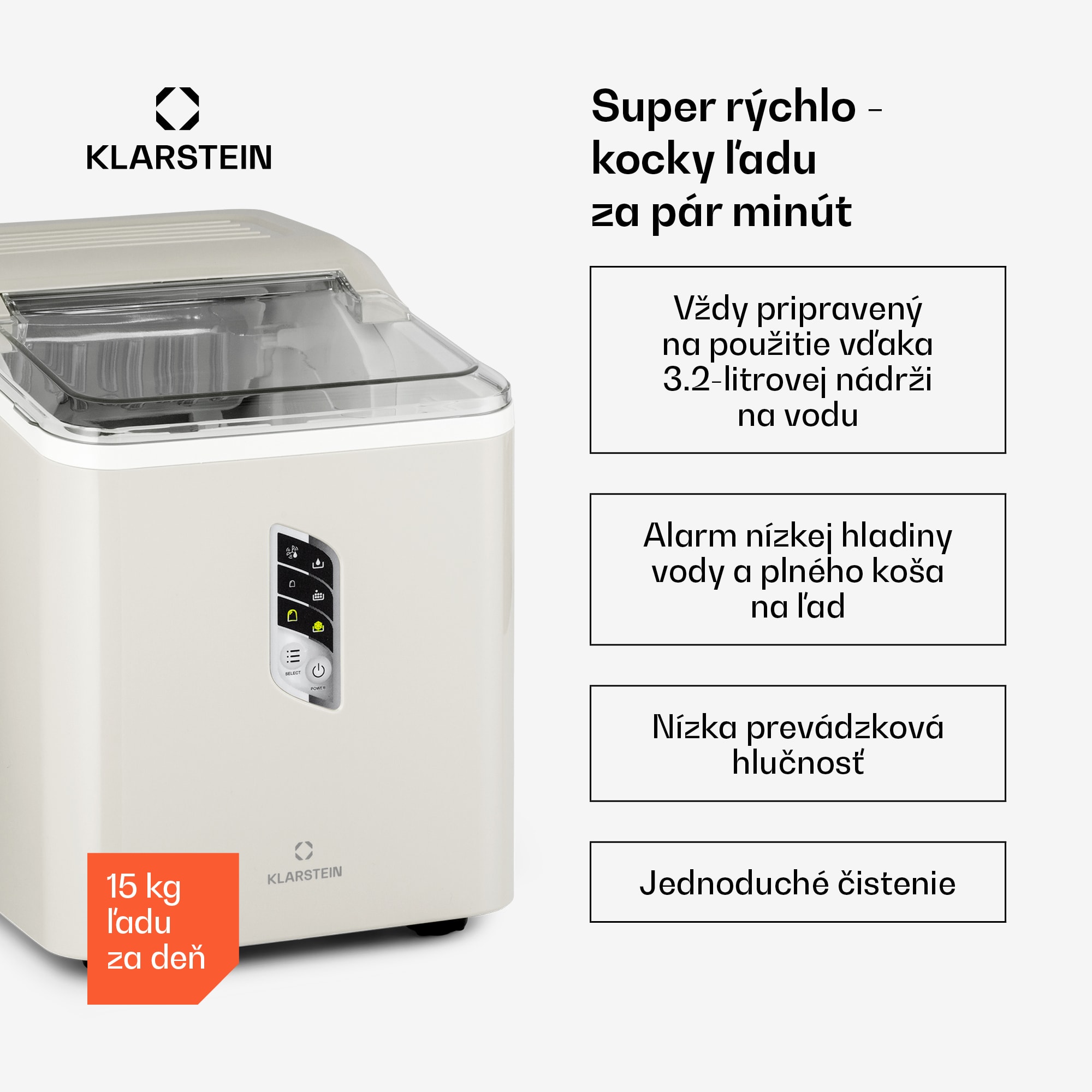 Klarstein Albaron, výrobník ľadu, tvar náboja, 12 kg/24 h, nádrž 1,5 l, displej – Obrázok 2