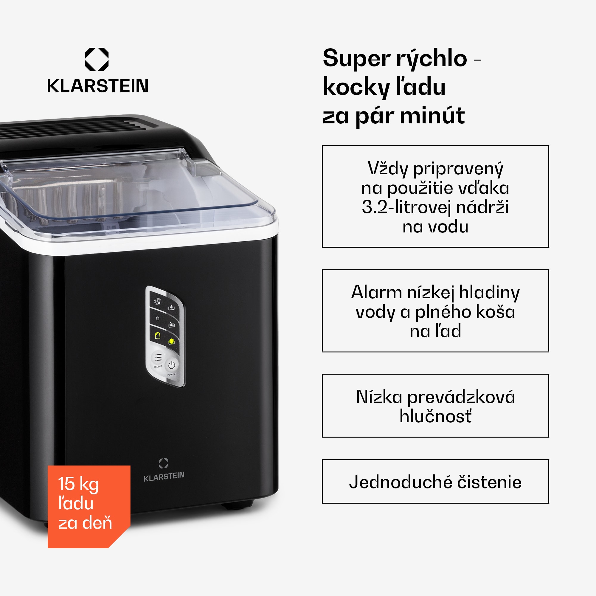 Klarstein Albaron, výrobník ľadu, tvar náboja, 12 kg/24 h, nádrž 1,5 l, displej – Obrázok 2