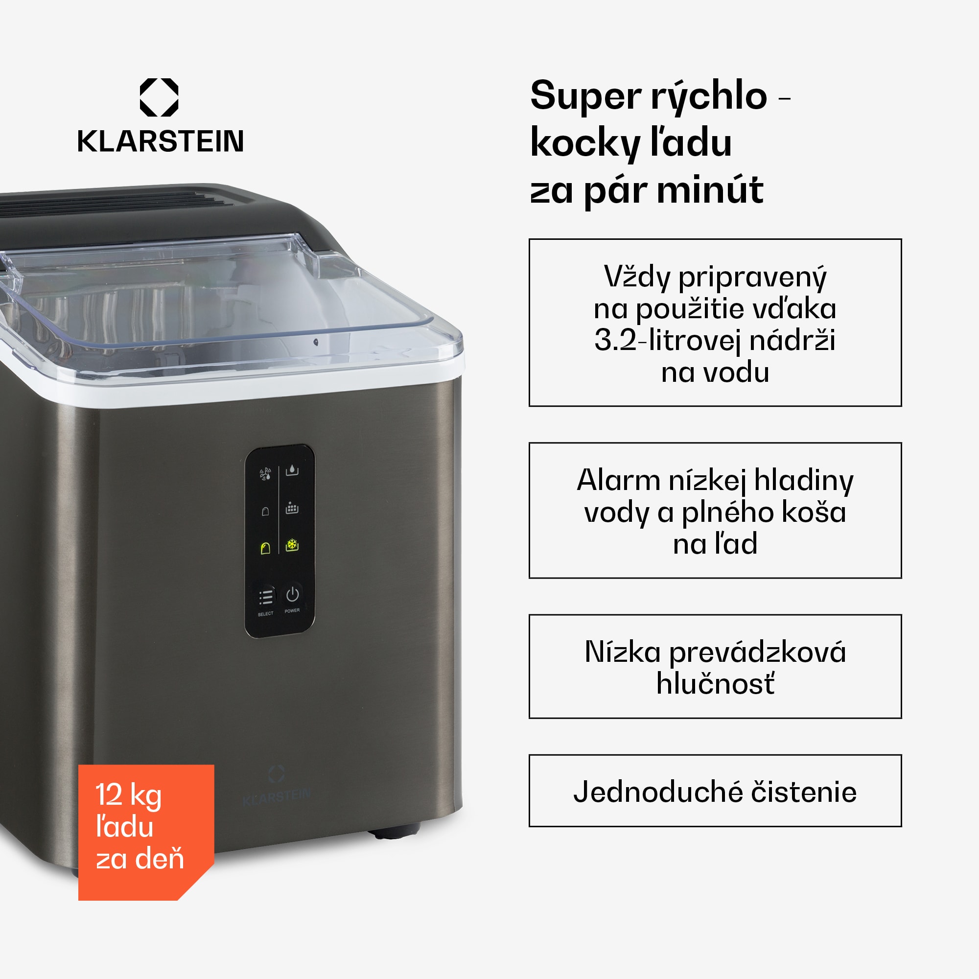 Klarstein Albaron Supreme, výrobník ľadu, tvar náboja, 12 kg/24 h, nádrž 1,5 l, nehrdzavejúca oceľ – Obrázok 2