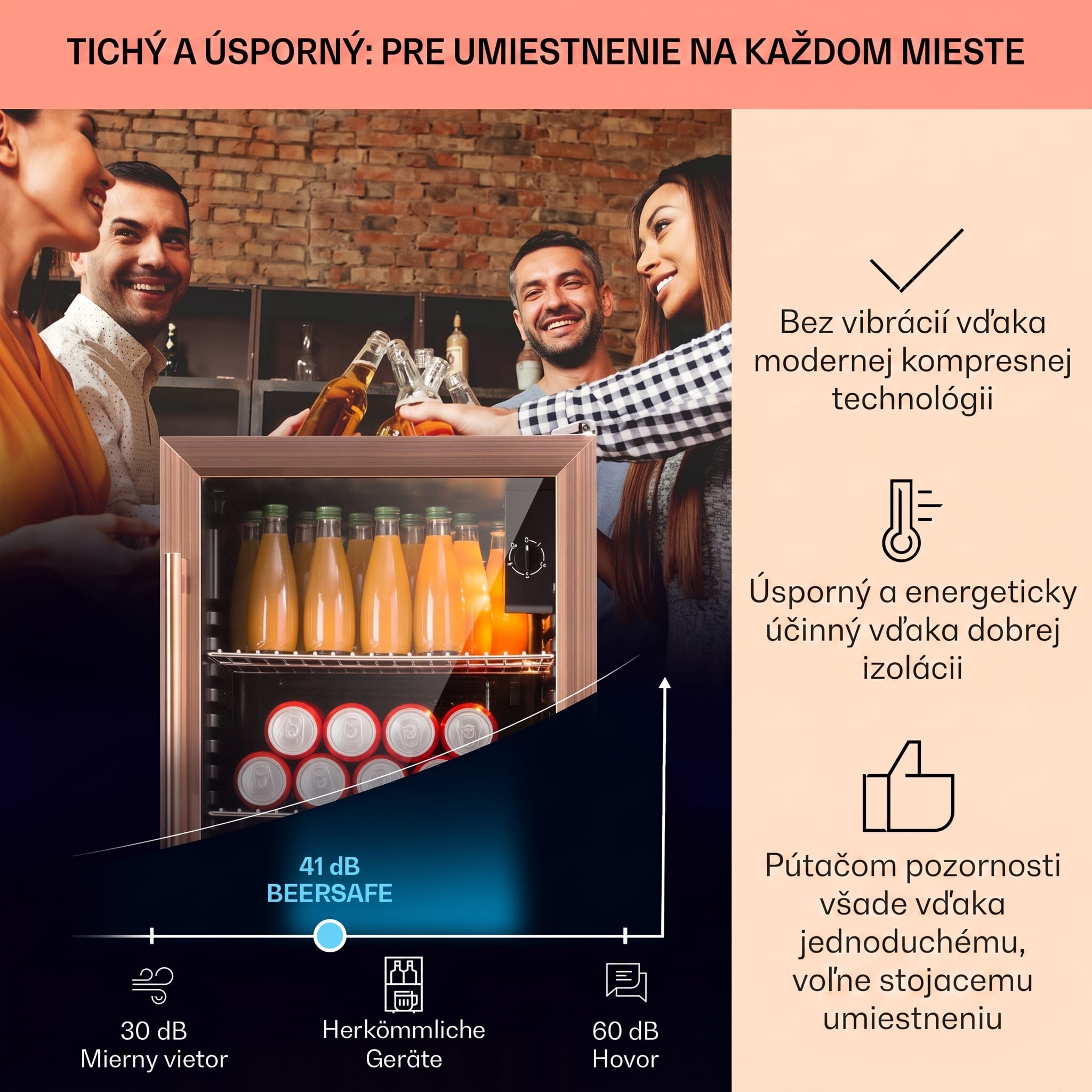 Klarstein Beersafe XXL, chladnička, 80 l, 3 police, energet. trieda E, panoramatické sklenené dvierka – Obrázok 3