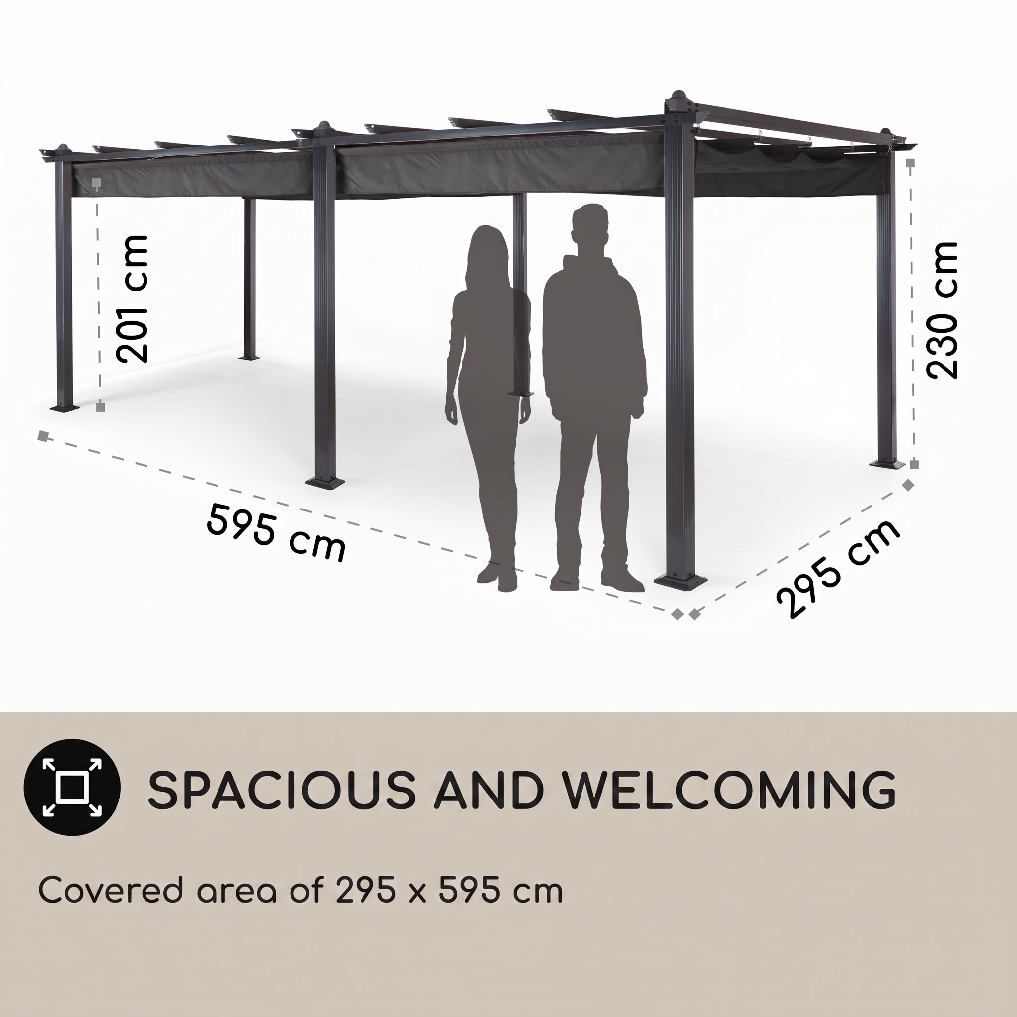 Blumfeldt Pantheon, pergola, prístrešok, 3 x 6 m, hliník, strieška proti slnku, polyester, sivá – Obrázok 4